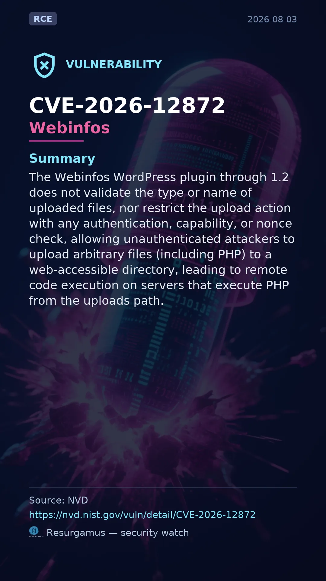 CVE-2026-12872 Webinfos Vulnerability