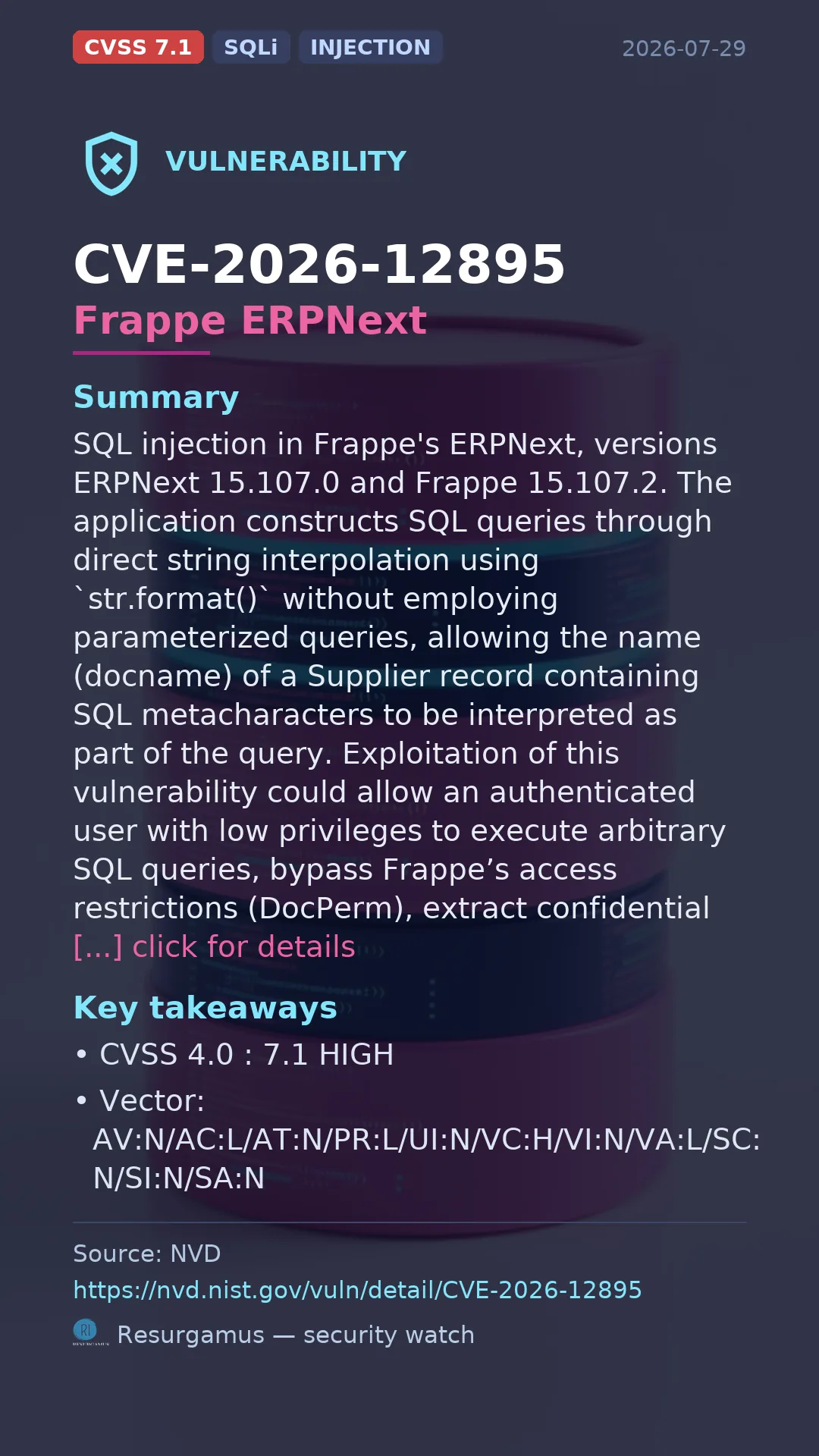 CVE-2026-12895 Frappe ERPNext Vulnerability