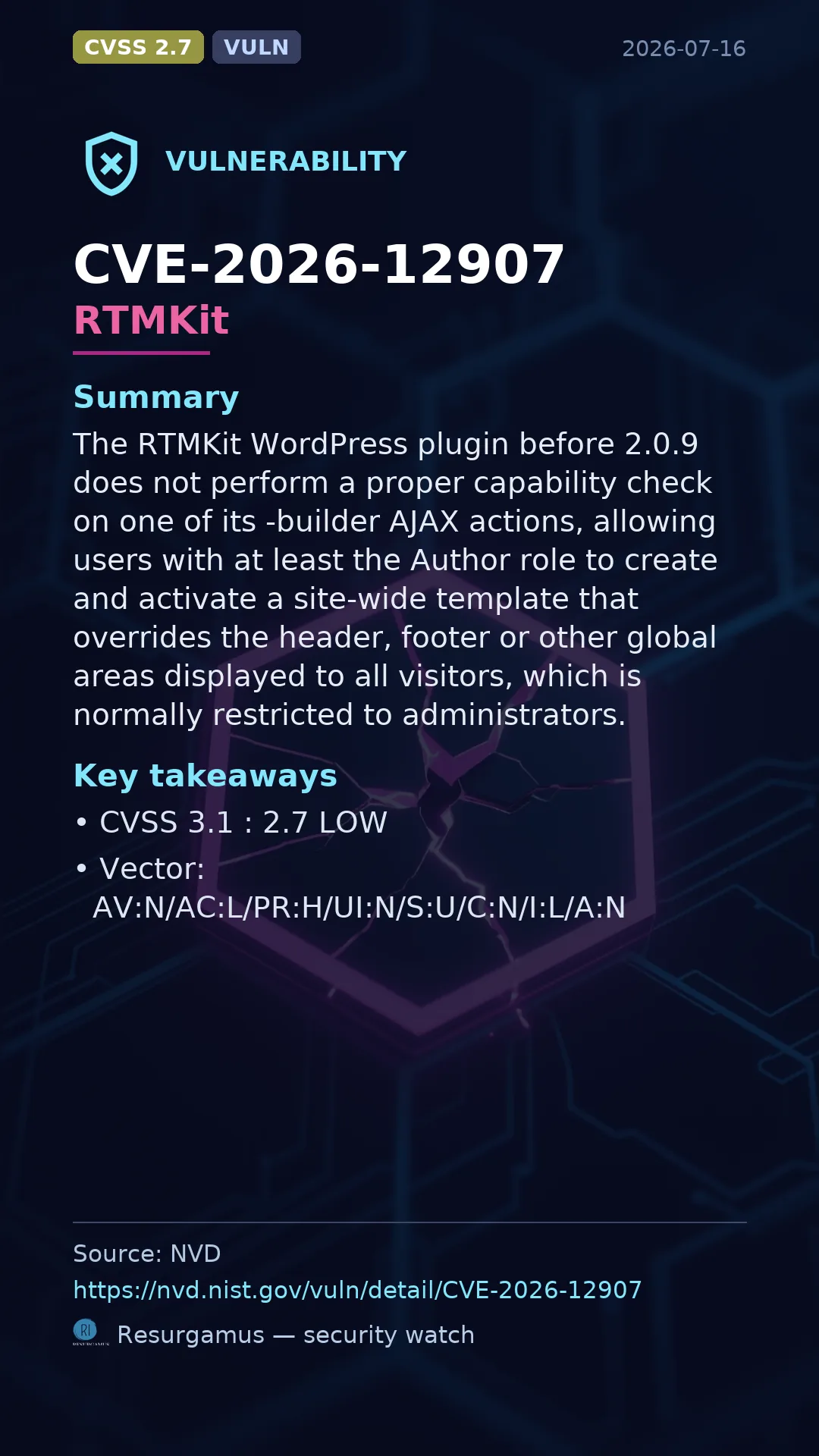 CVE-2026-12907 RTMKit Vulnerability