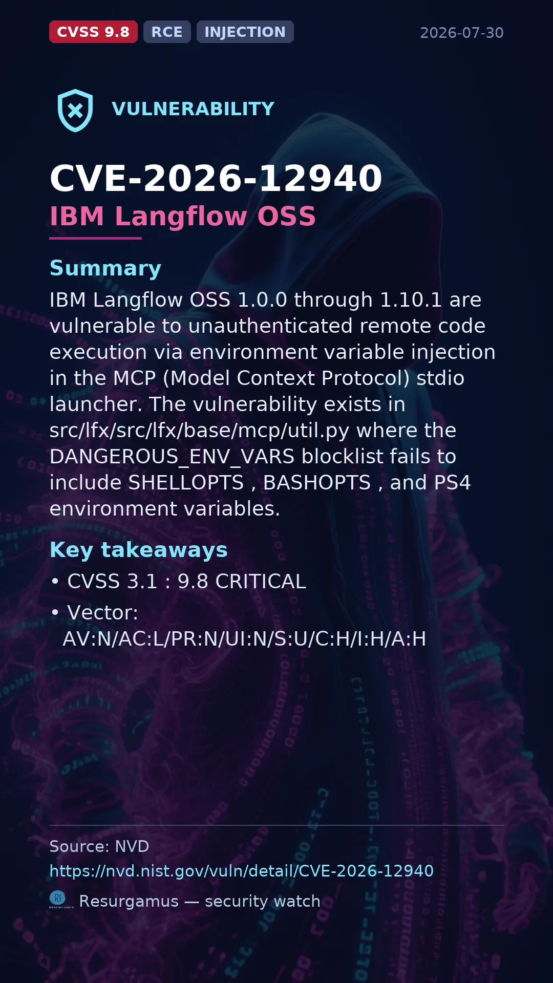 CVE-2026-12940 IBM Langflow OSS Vulnerability