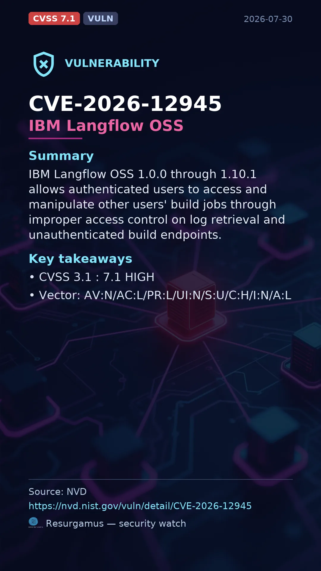 CVE-2026-12945 IBM Langflow OSS Vulnerability