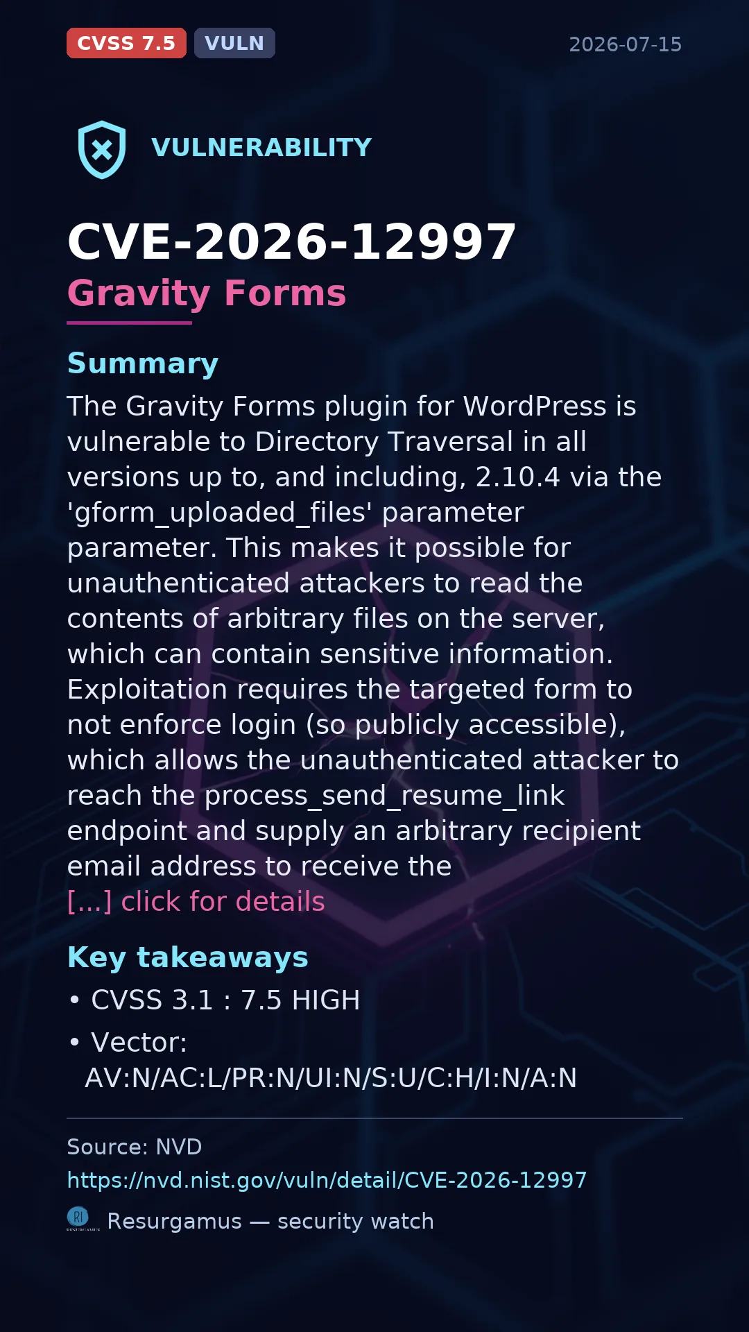 CVE-2026-12997 Gravity Forms Vulnerability