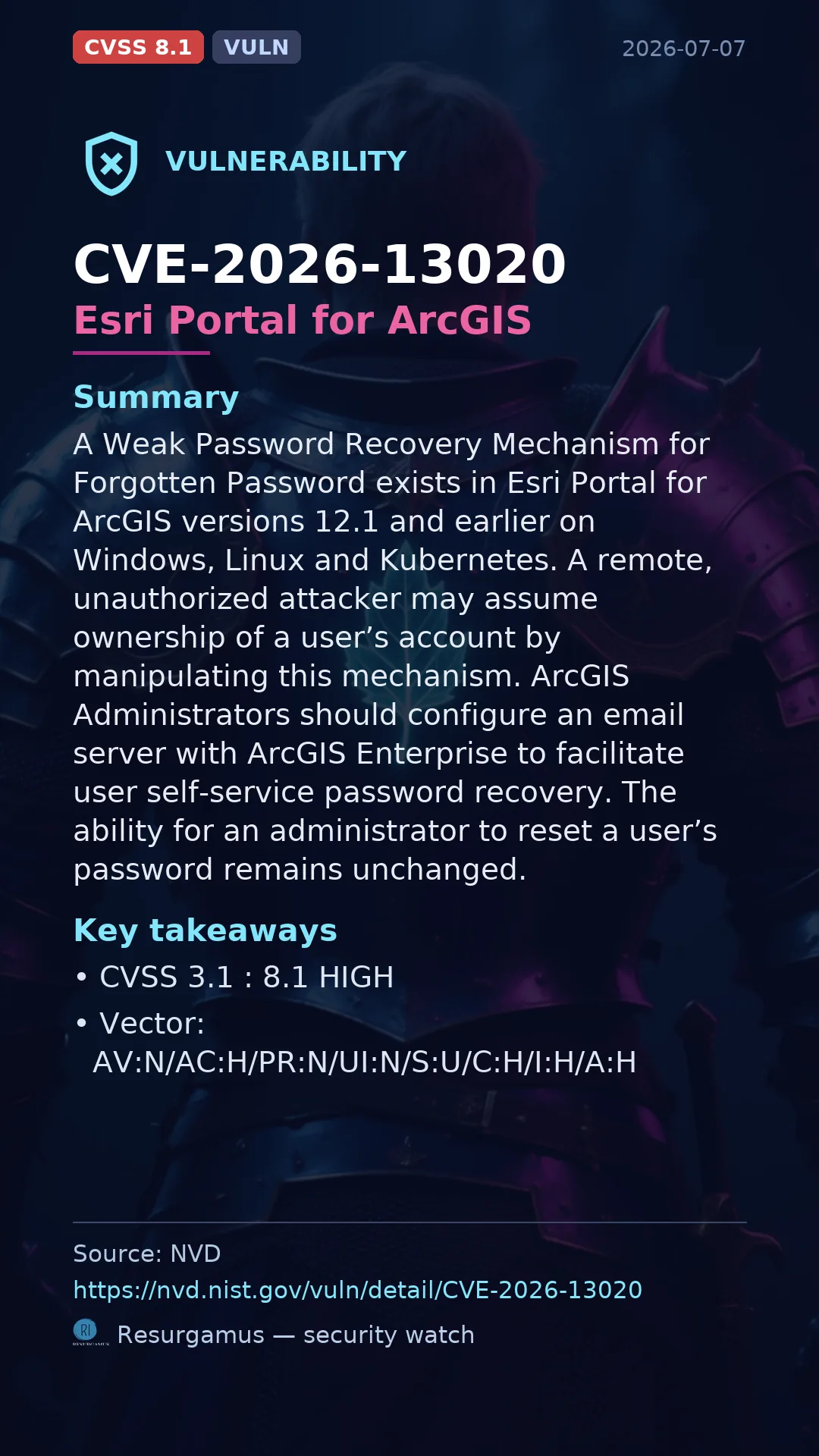 CVE-2026-13020 Esri Portal for ArcGIS Vulnerability