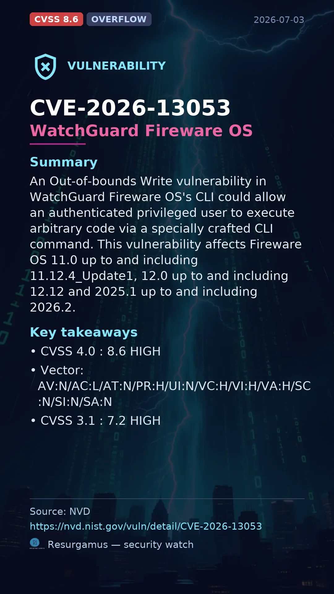 CVE-2026-13053 WatchGuard Fireware OS Vulnerability