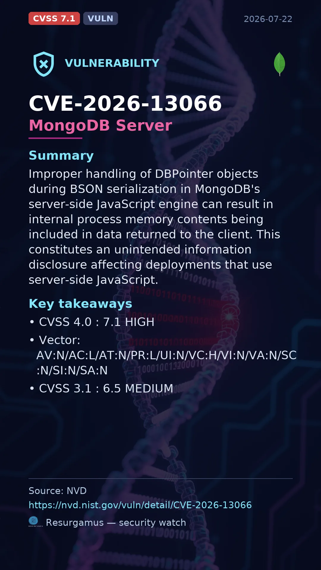CVE-2026-13066 MongoDB Server Vulnerability