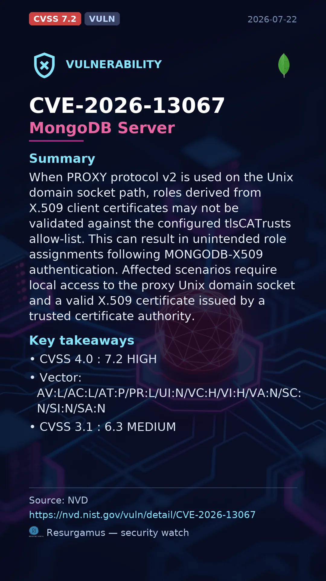 CVE-2026-13067 MongoDB Server Vulnerability