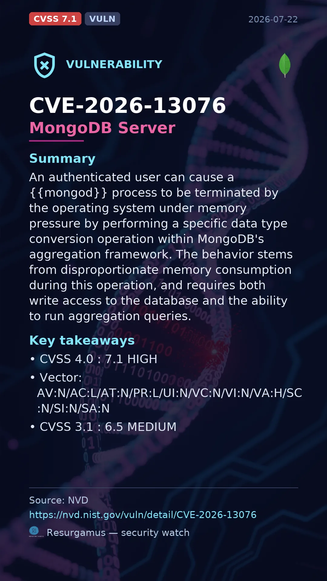 CVE-2026-13076 MongoDB Server Vulnerability