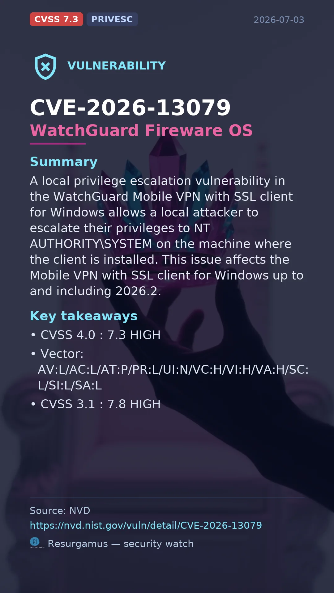 CVE-2026-13079 WatchGuard Fireware OS Vulnerability
