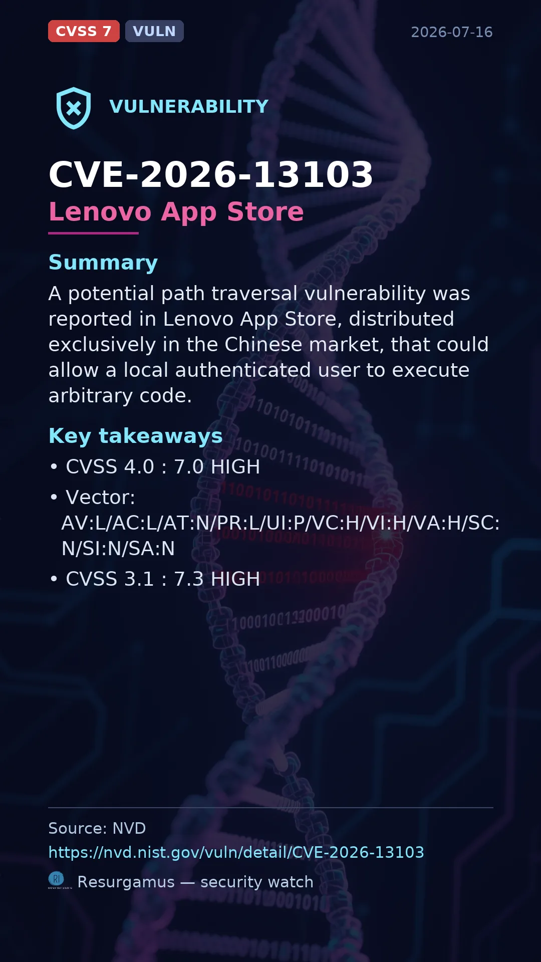 CVE-2026-13103 Lenovo App Store Vulnerability