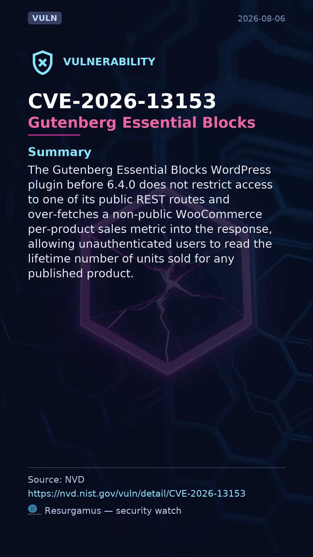 CVE-2026-13153 Gutenberg Essential Blocks Vulnerability