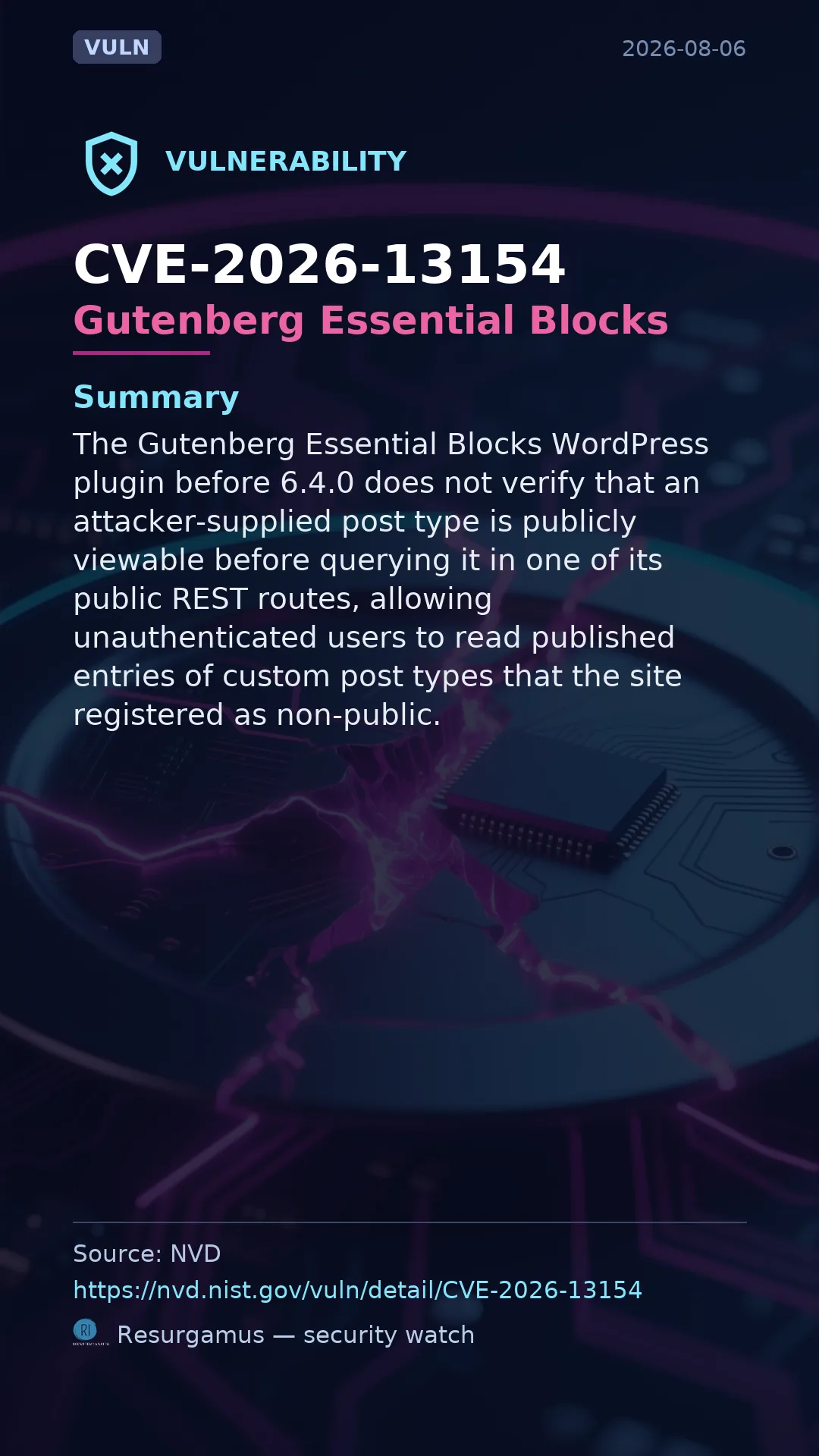 CVE-2026-13154 Gutenberg Essential Blocks Vulnerability