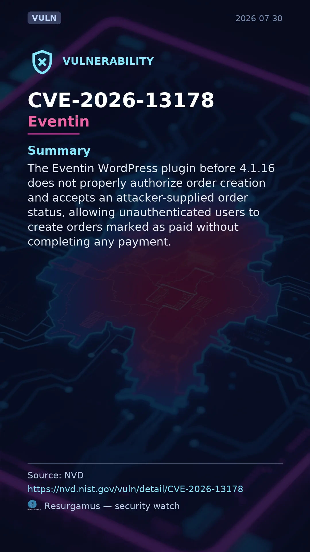 CVE-2026-13178 Eventin Vulnerability