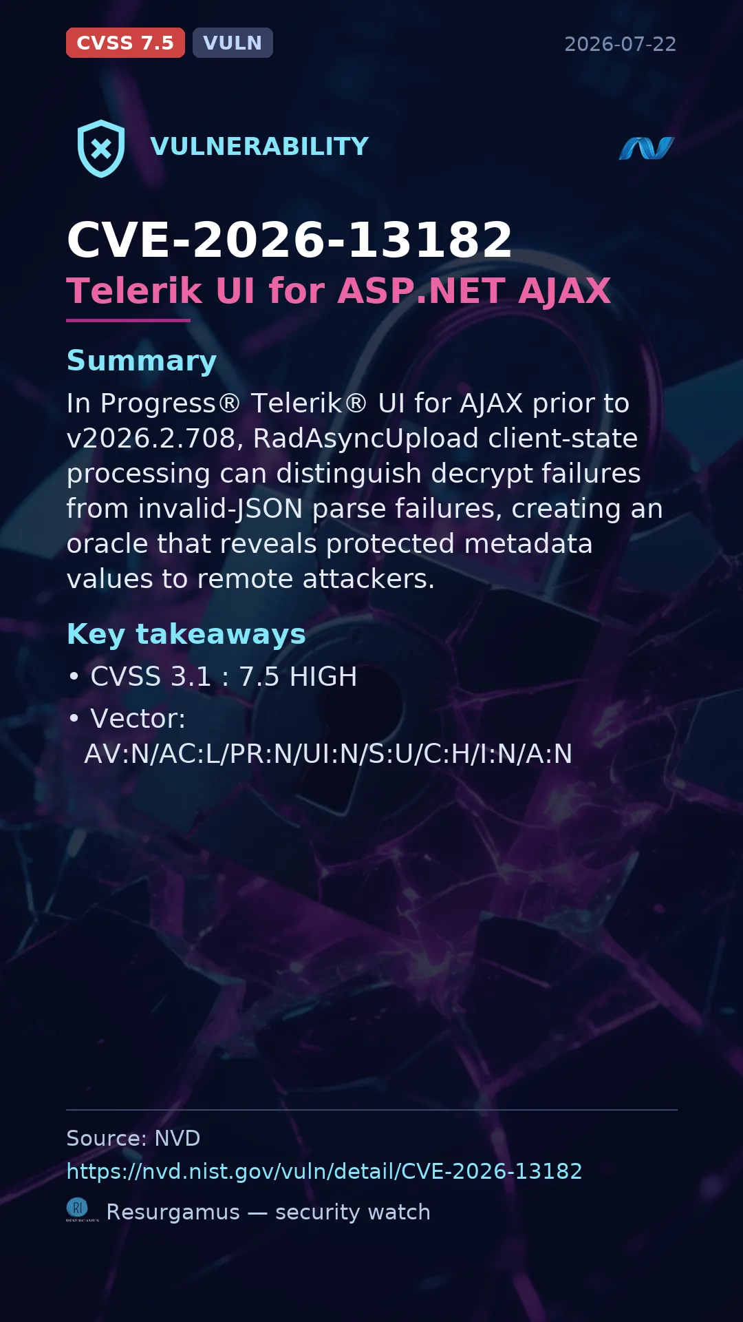 CVE-2026-13182 Telerik UI for ASP.NET AJAX Vulnerability