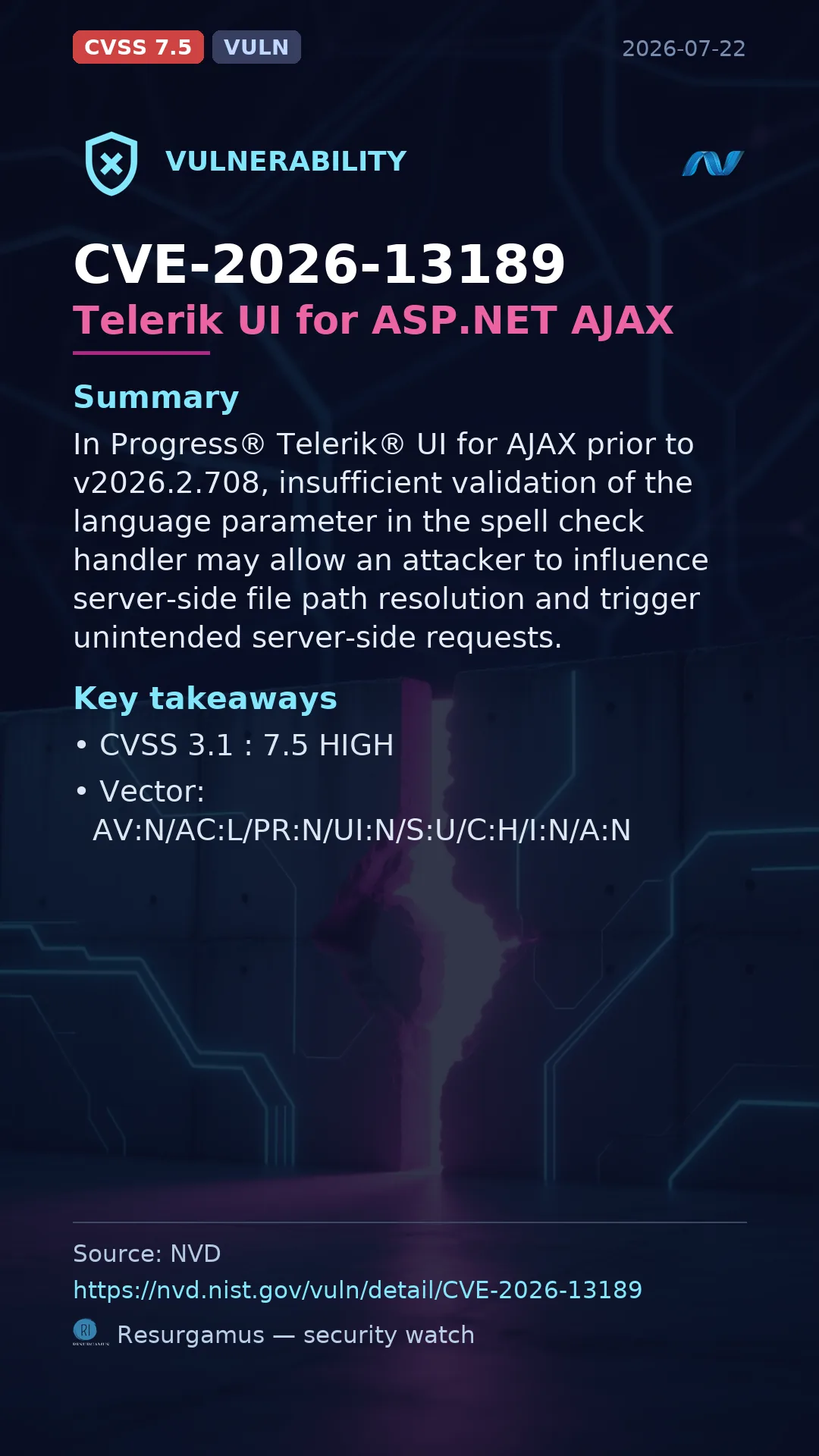 CVE-2026-13189 Telerik UI for ASP.NET AJAX Vulnerability