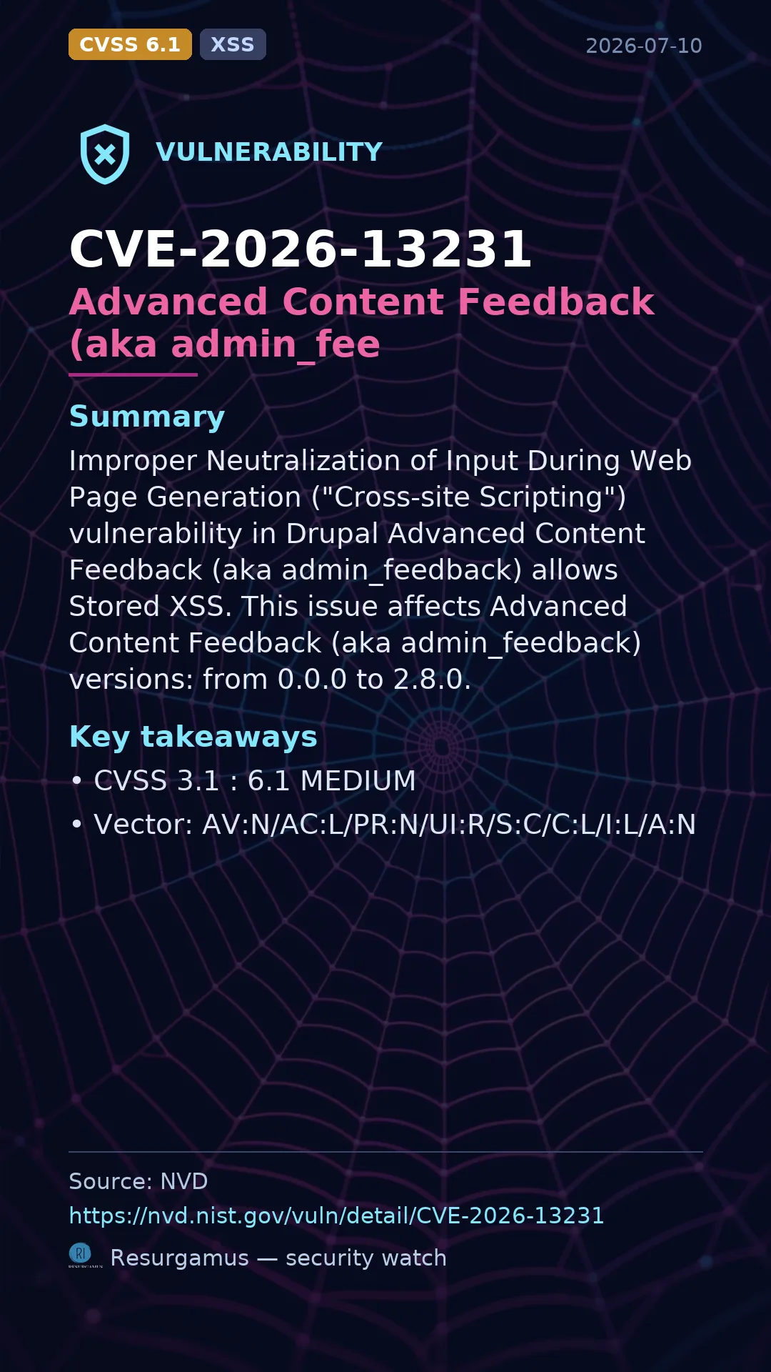 CVE-2026-13231 Advanced Content Feedback (aka admin_fee Vulnerability