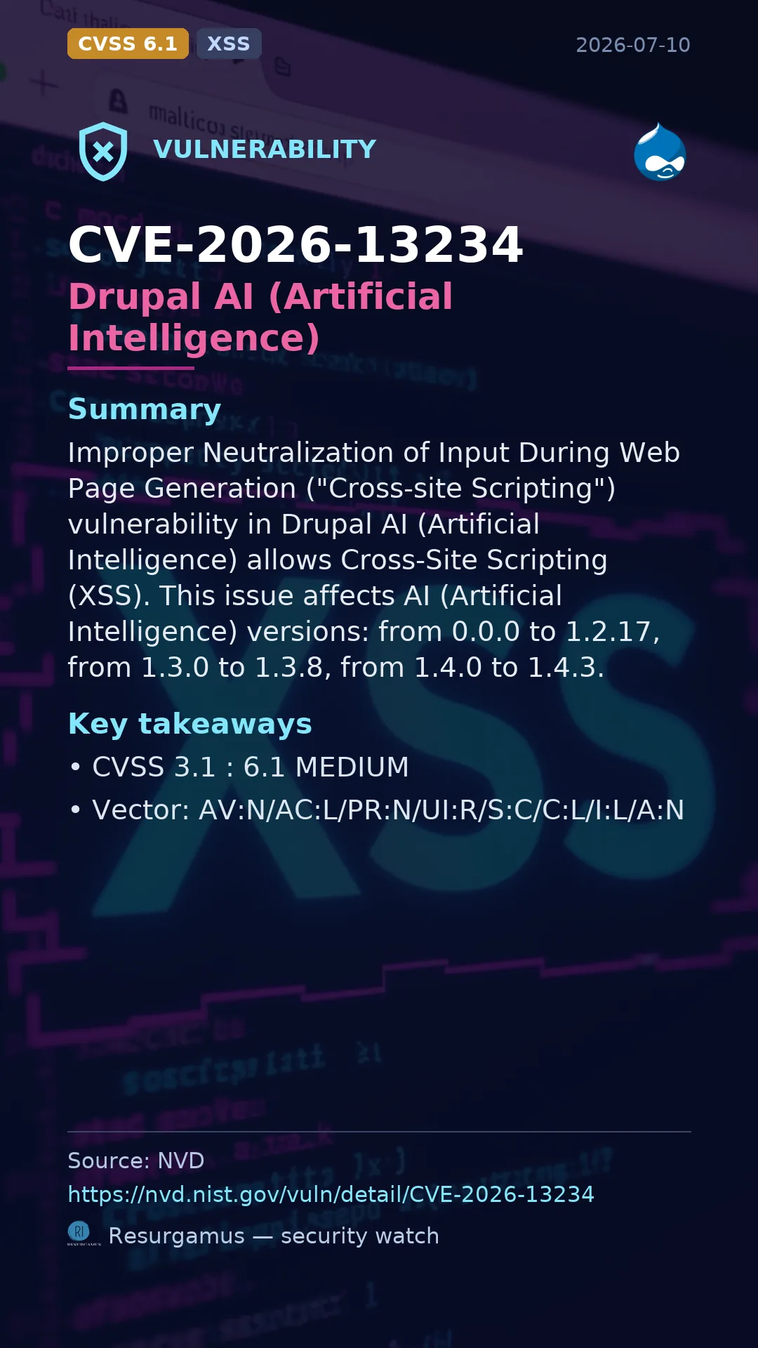 CVE-2026-13234 Drupal AI (Artificial Intelligence) Vulnerability