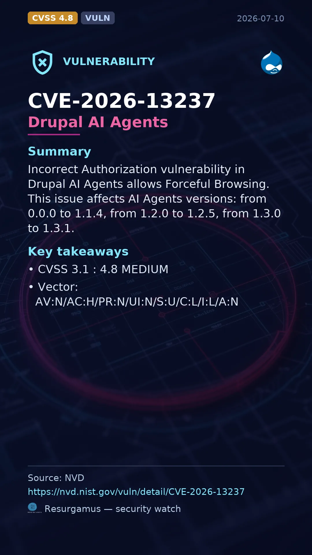 CVE-2026-13237 Drupal AI Agents Vulnerability