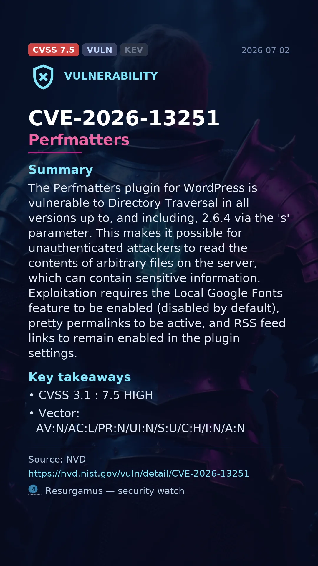 CVE-2026-13251 Perfmatters Vulnerability