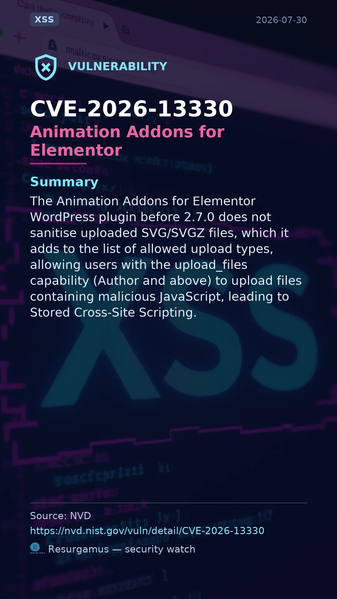 CVE-2026-13330 Animation Addons for Elementor Vulnerability