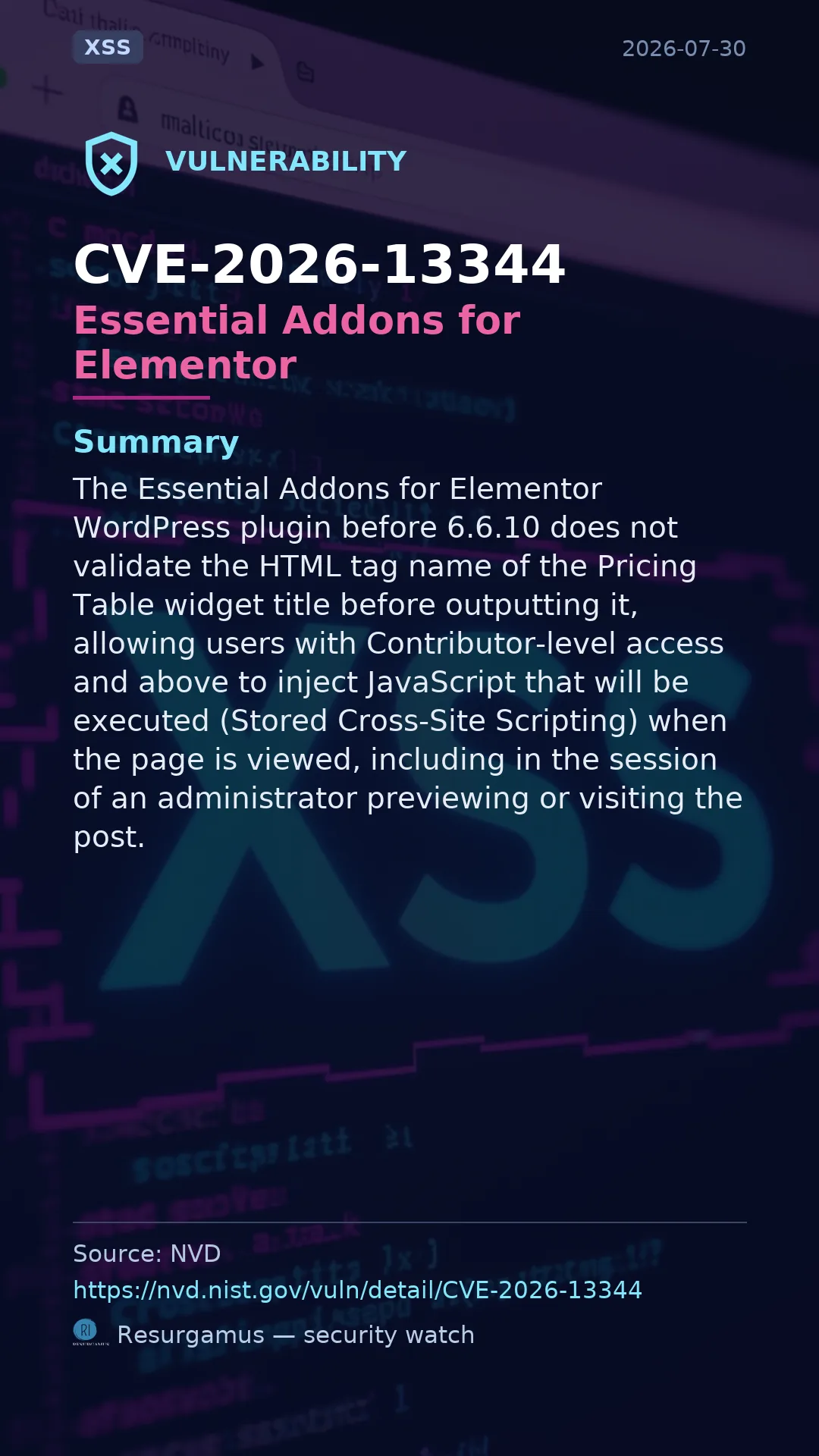 CVE-2026-13344 Essential Addons for Elementor Vulnerability