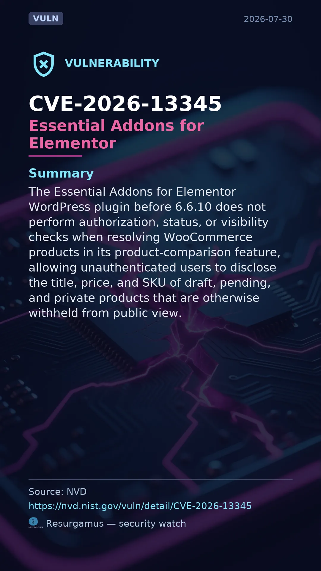 CVE-2026-13345 Essential Addons for Elementor Vulnerability