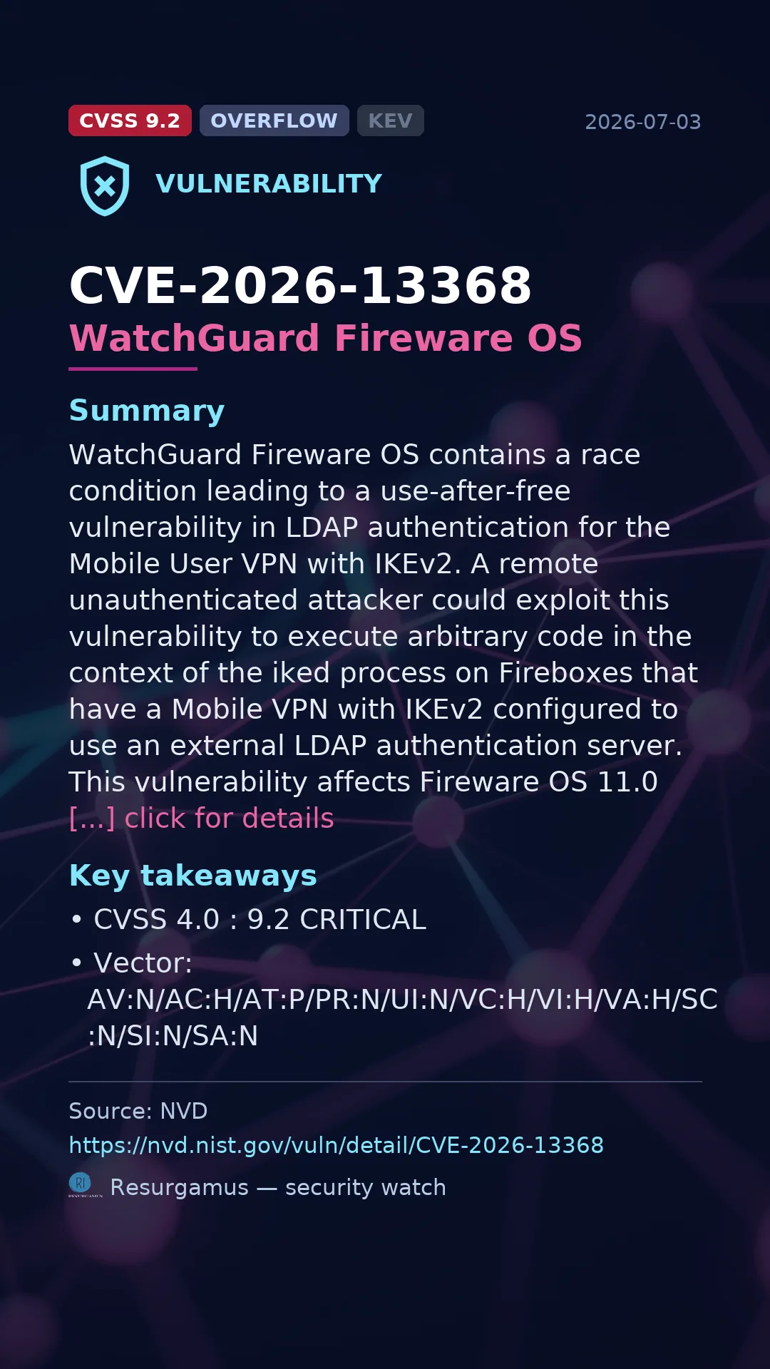 CVE-2026-13368 WatchGuard Fireware OS Vulnerability
