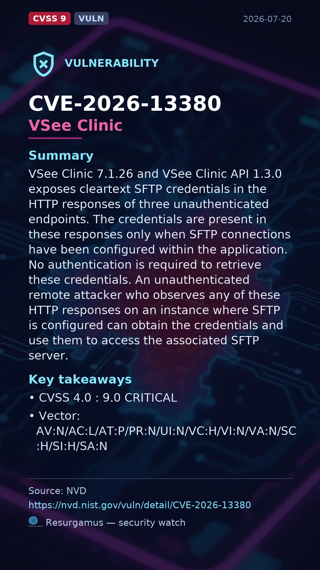CVE-2026-13380 VSee Clinic Vulnerability