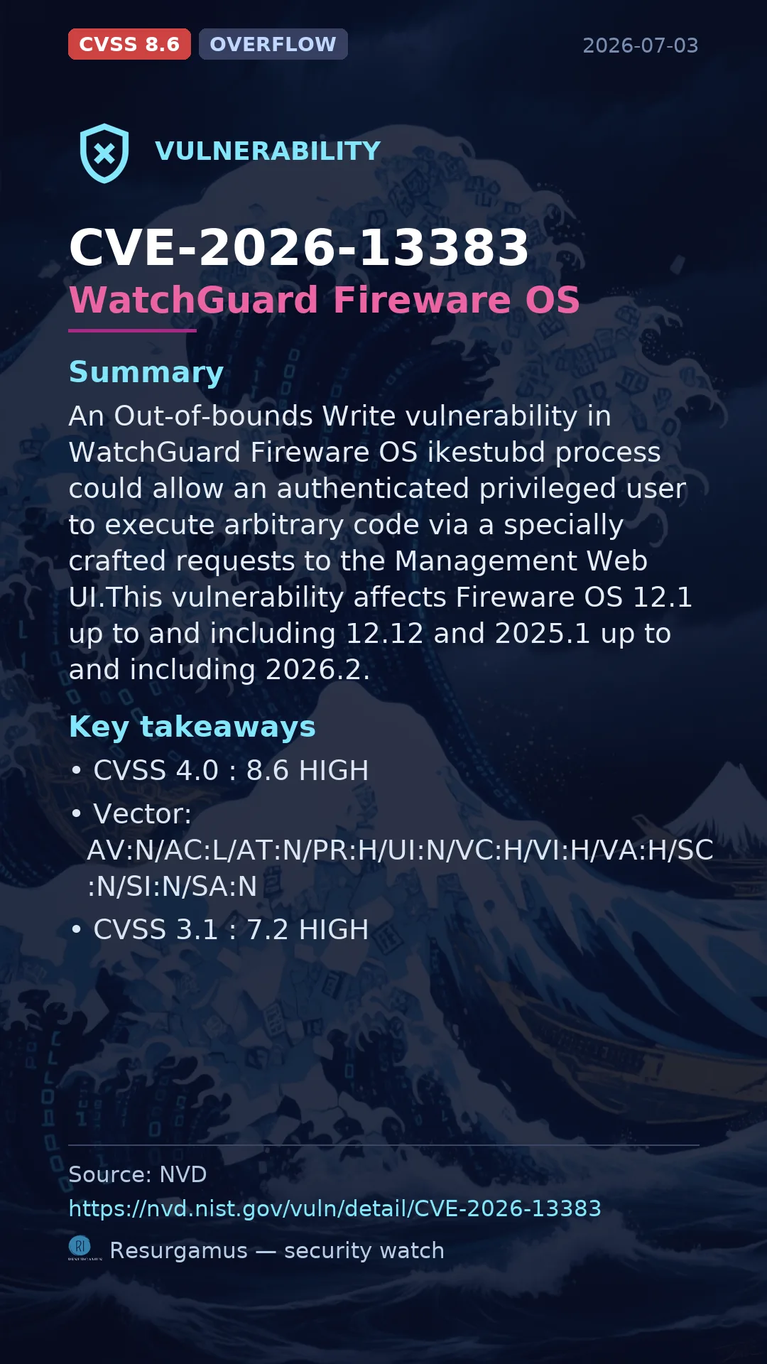CVE-2026-13383 WatchGuard Fireware OS Vulnerability