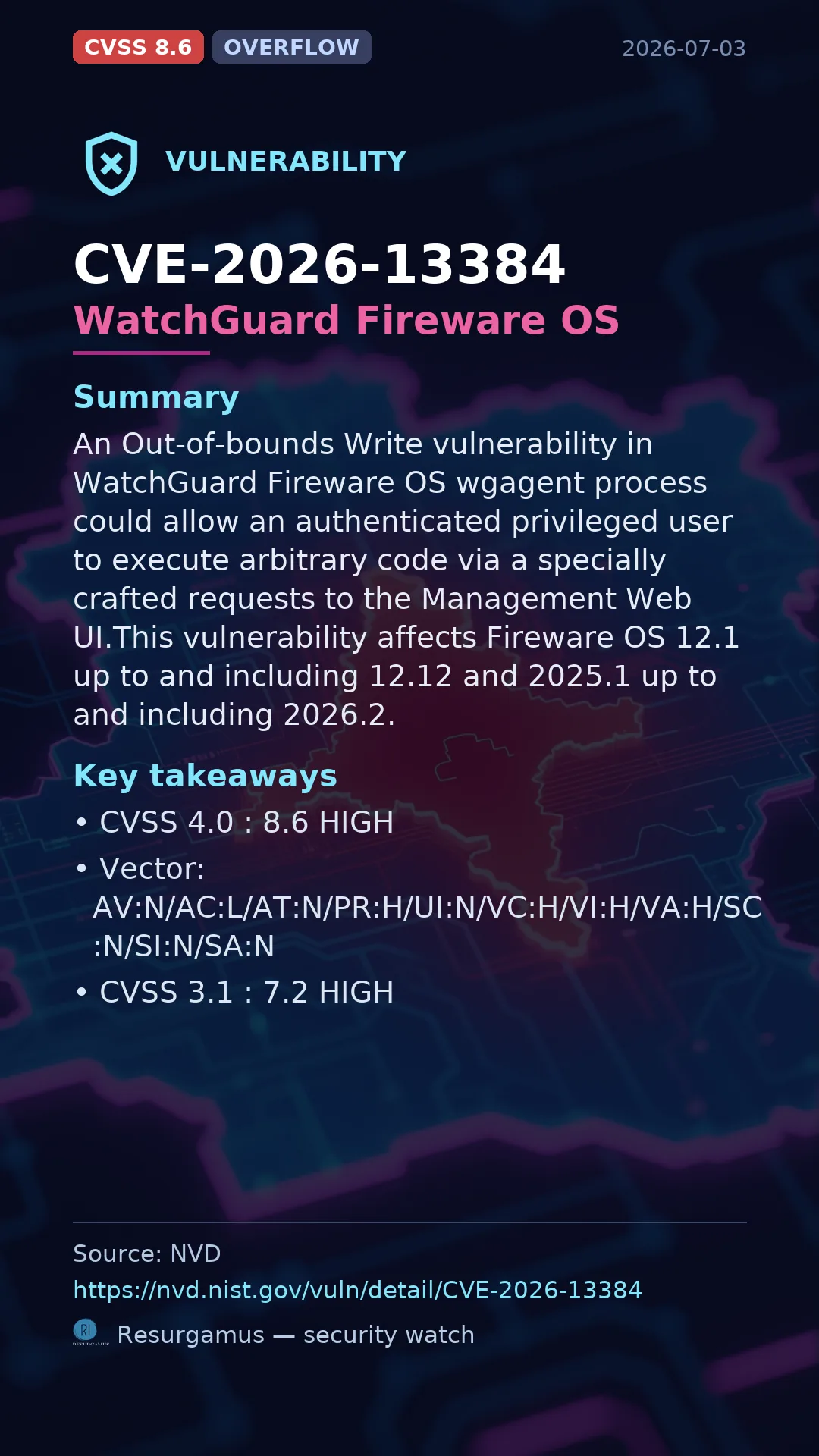 CVE-2026-13384 WatchGuard Fireware OS Vulnerability