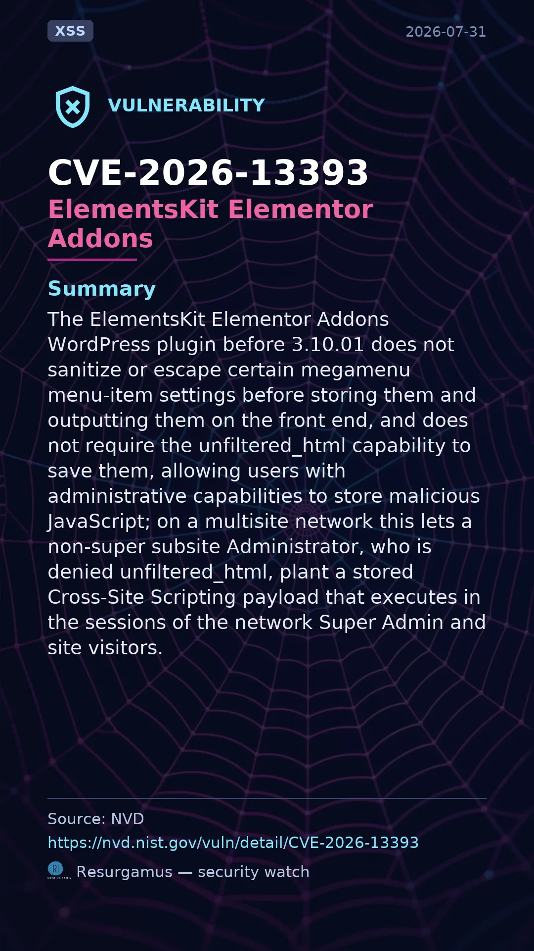 CVE-2026-13393 ElementsKit Elementor Addons Vulnerability