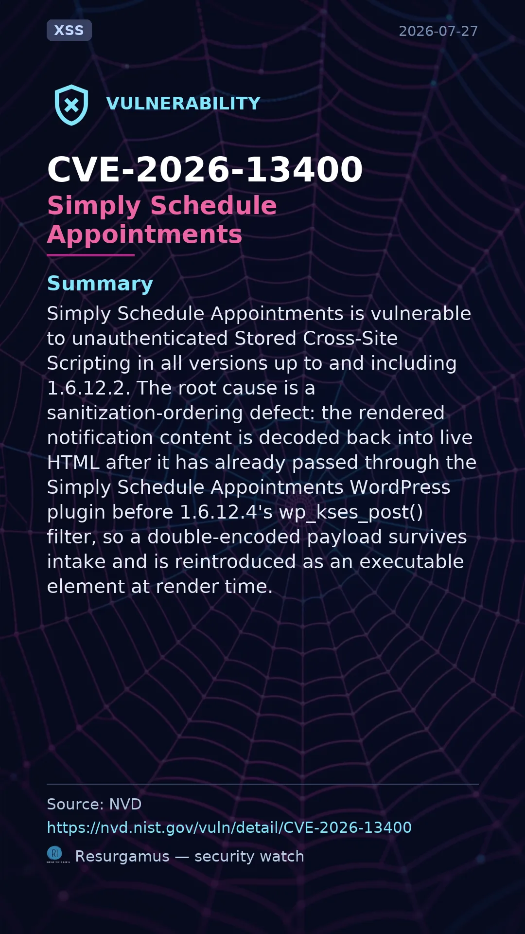 CVE-2026-13400 - Simply Schedule Appointments vulnerability