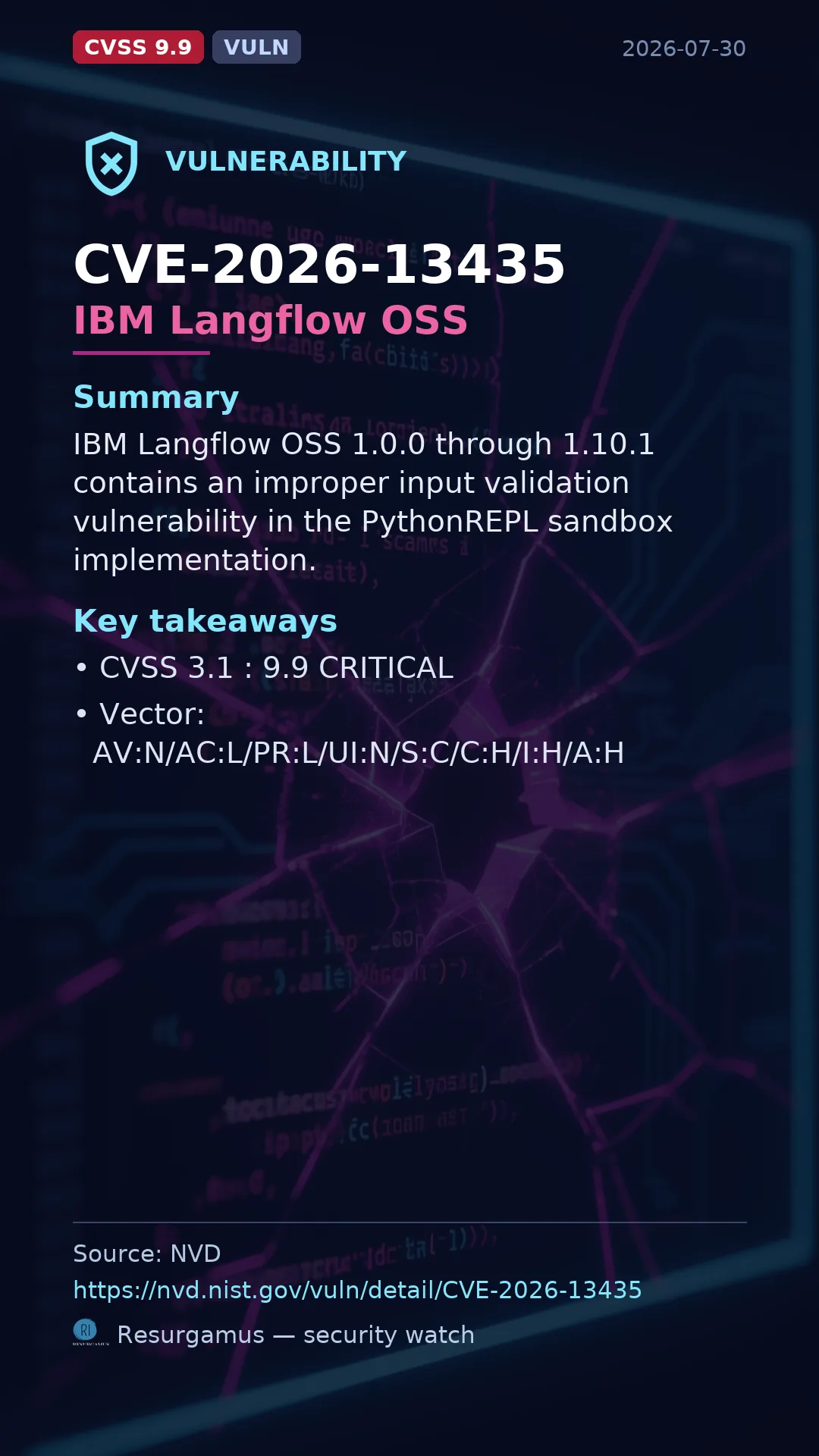 CVE-2026-13435 IBM Langflow OSS Vulnerability