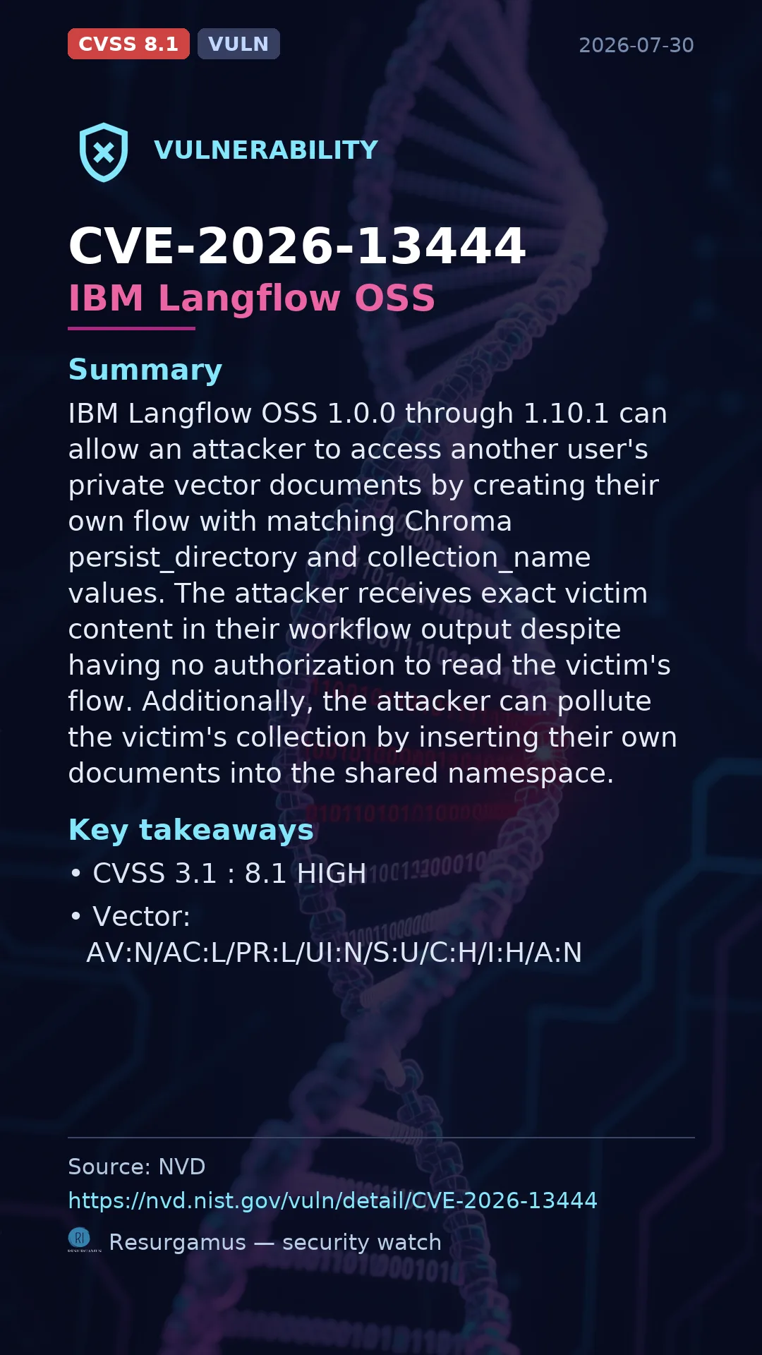 CVE-2026-13444 IBM Langflow OSS Vulnerability