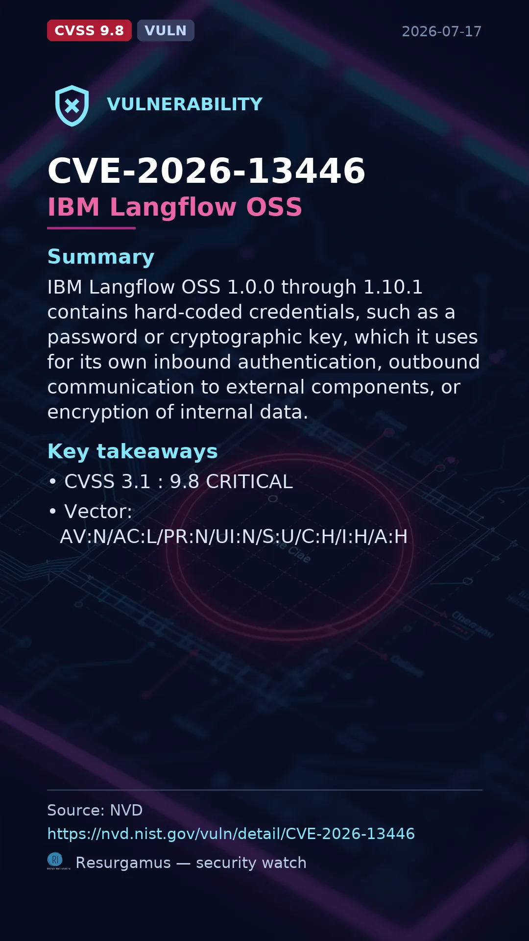 CVE-2026-13446 IBM Langflow OSS Vulnerability
