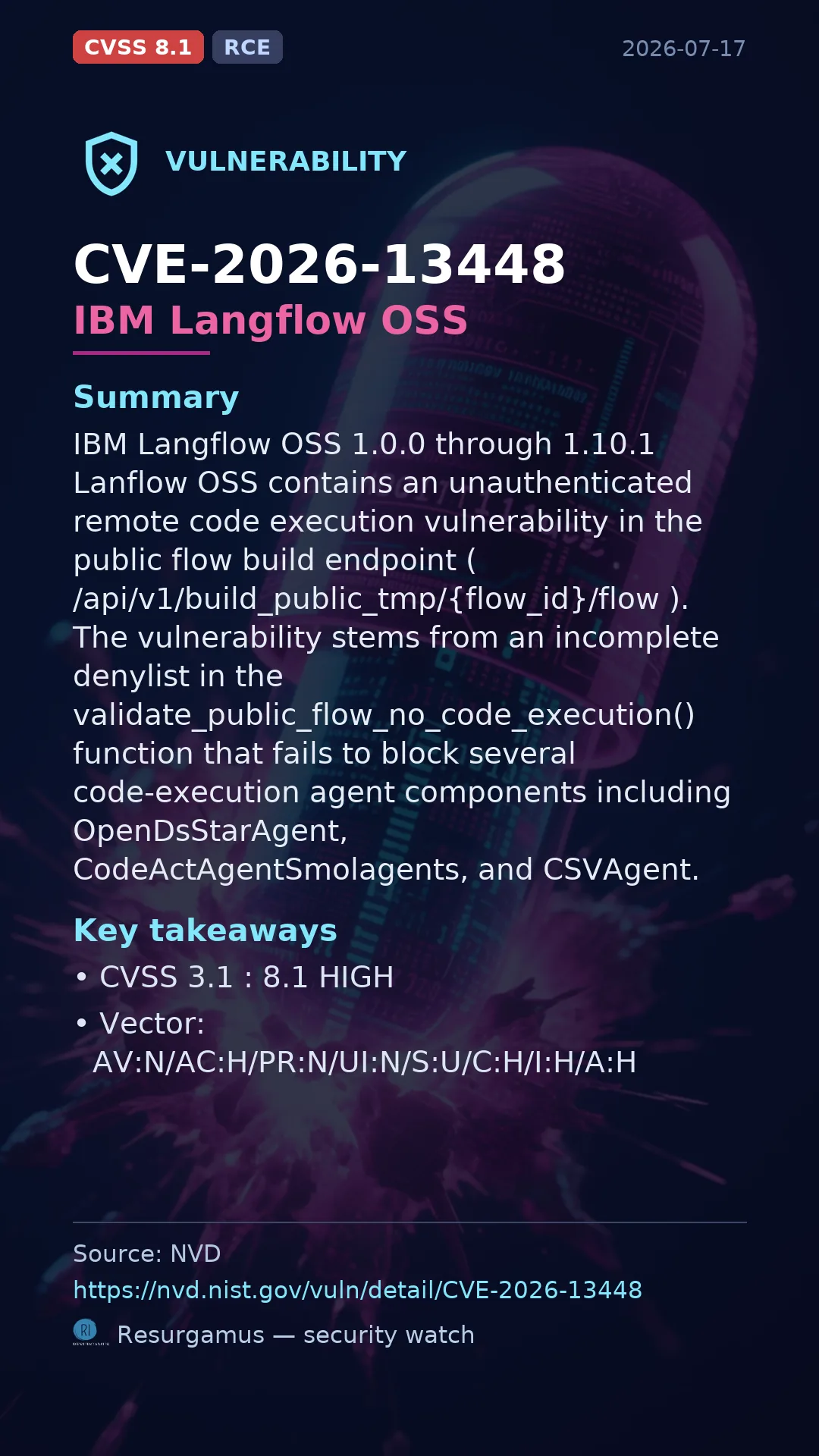 CVE-2026-13448 IBM Langflow OSS Vulnerability