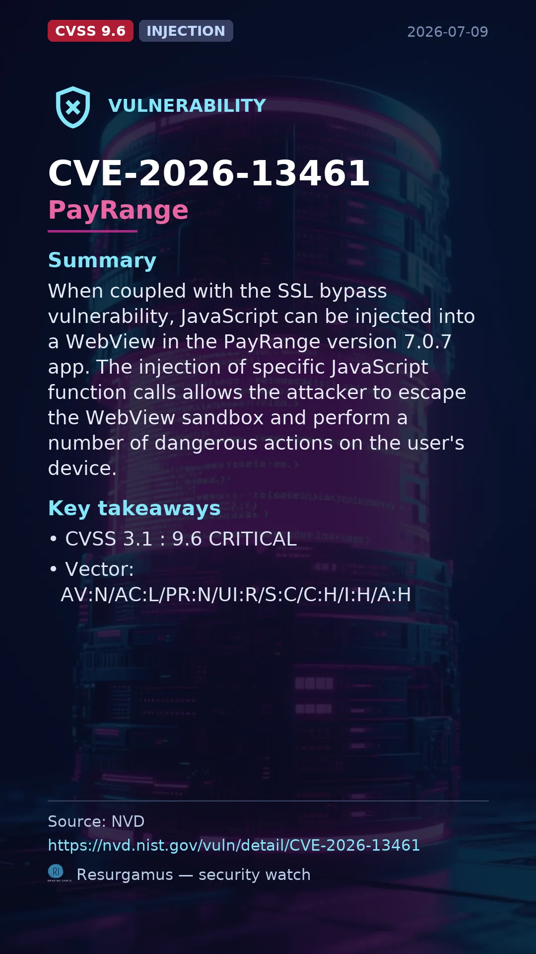 CVE-2026-13461 PayRange Vulnerability
