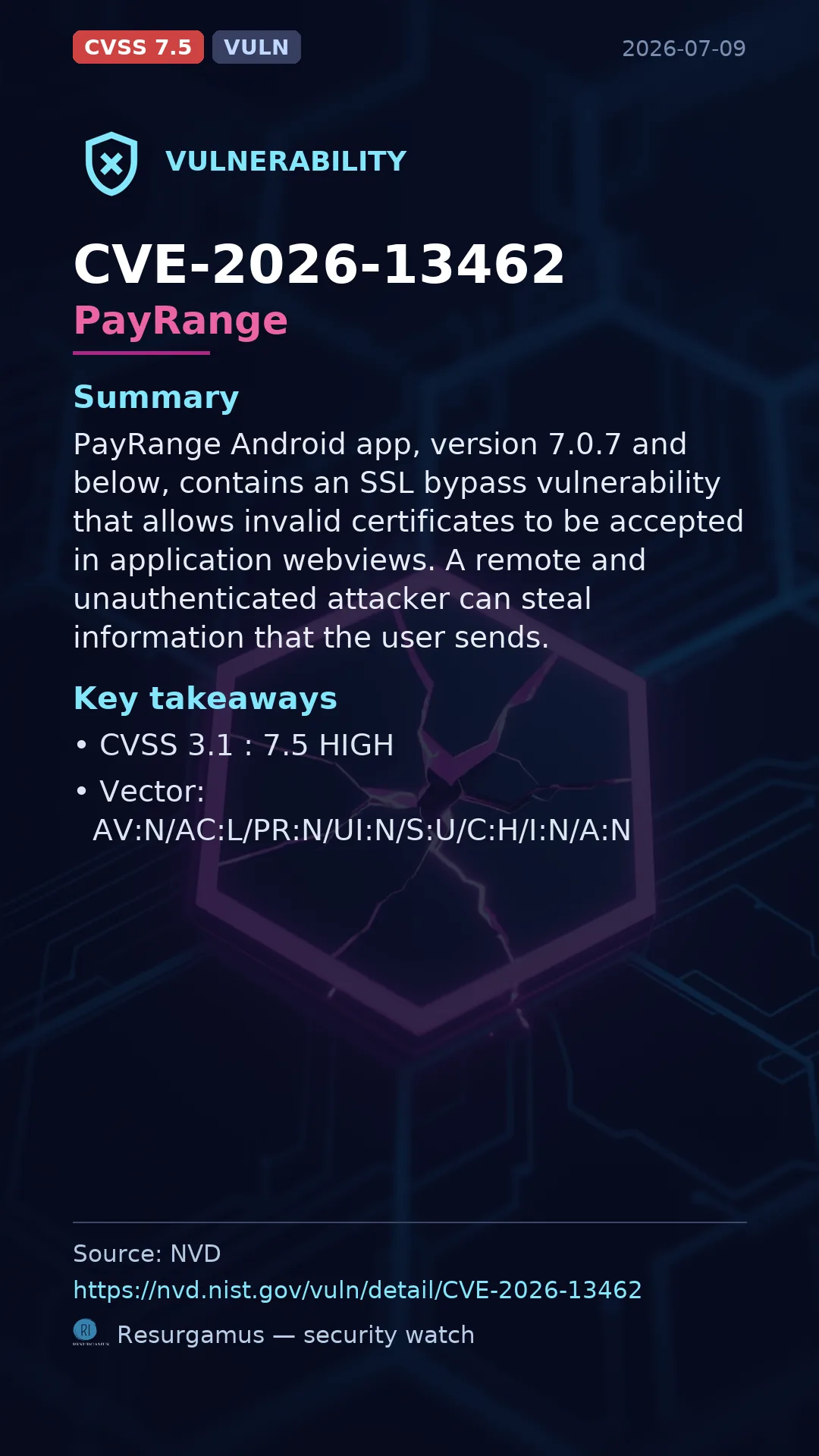 CVE-2026-13462 PayRange Vulnerability