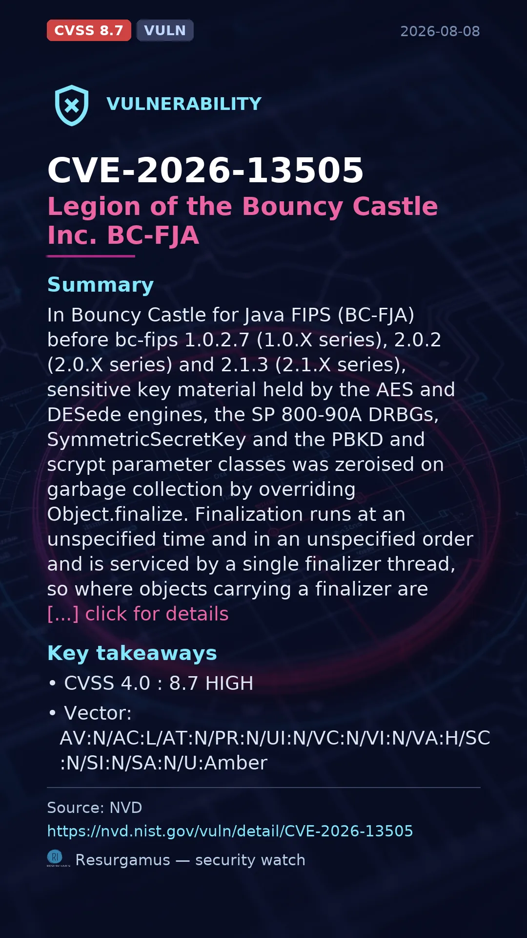 CVE-2026-13505 Legion of the Bouncy Castle Inc. BC-FJA Vulnerability