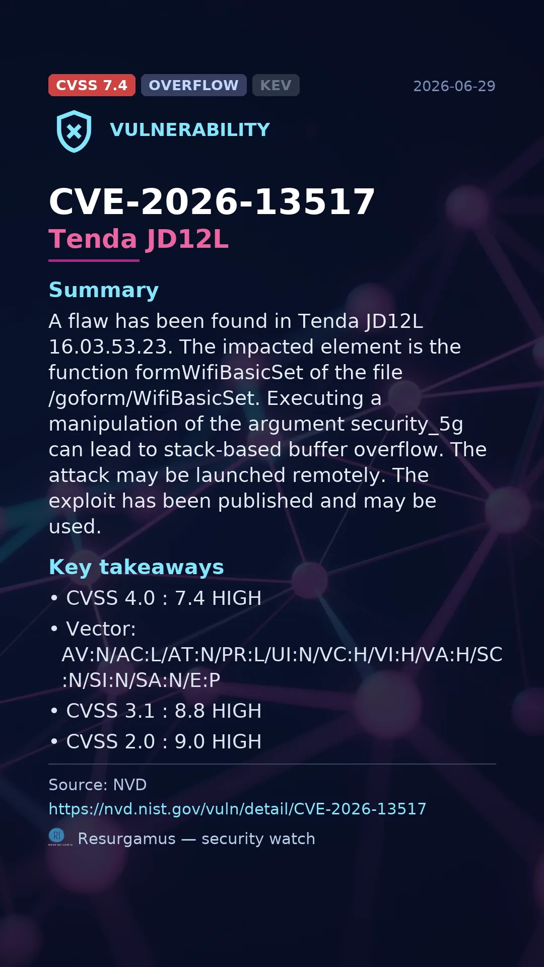 CVE-2026-13517 Tenda JD12L Vulnerability