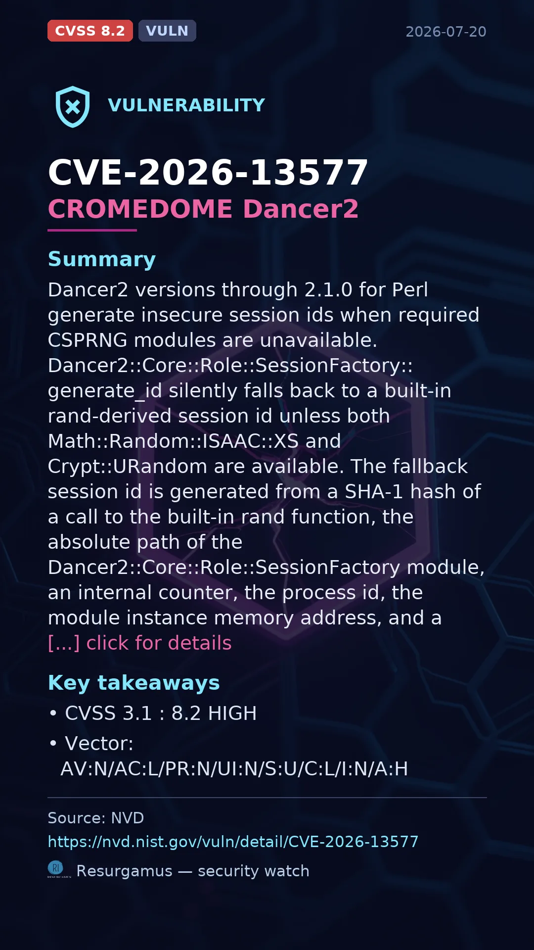 CVE-2026-13577 CROMEDOME Dancer2 Vulnerability