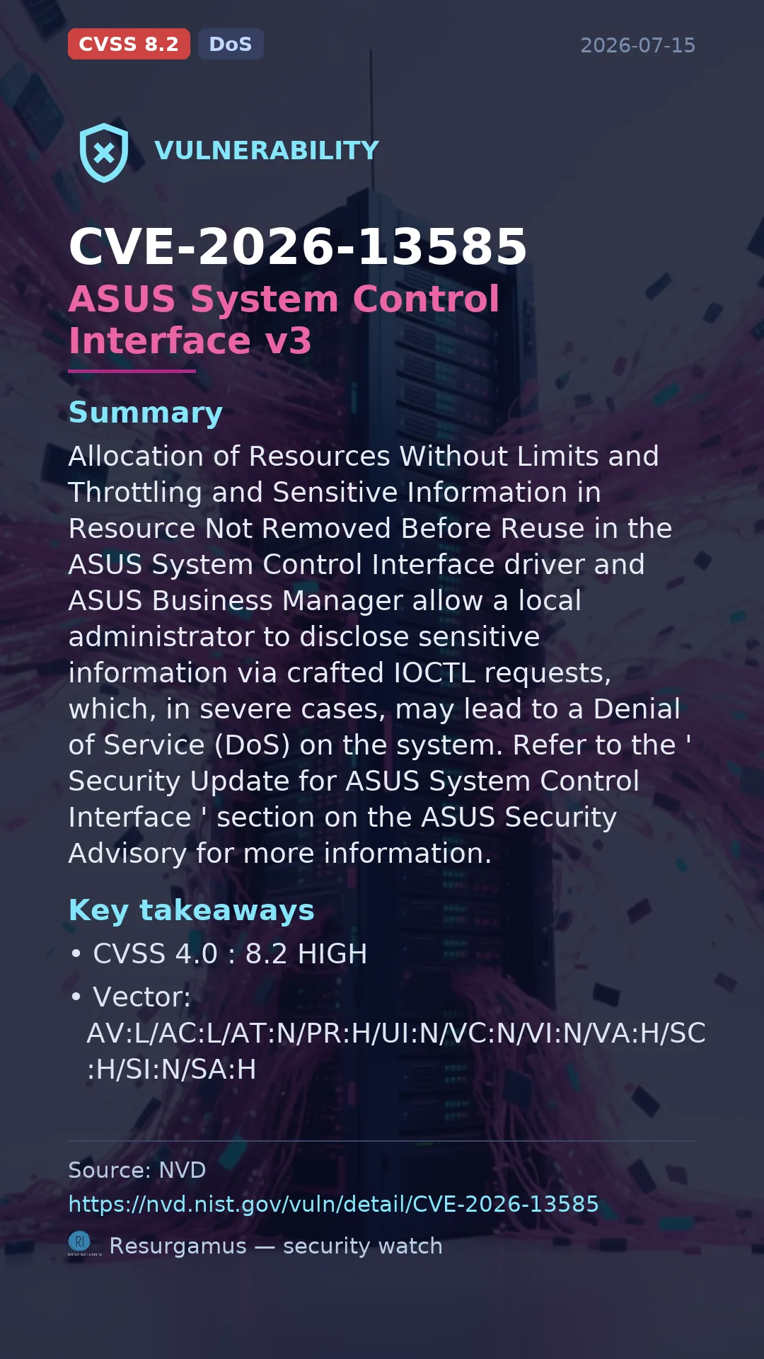 CVE-2026-13585 ASUS System Control Interface v3 Vulnerability