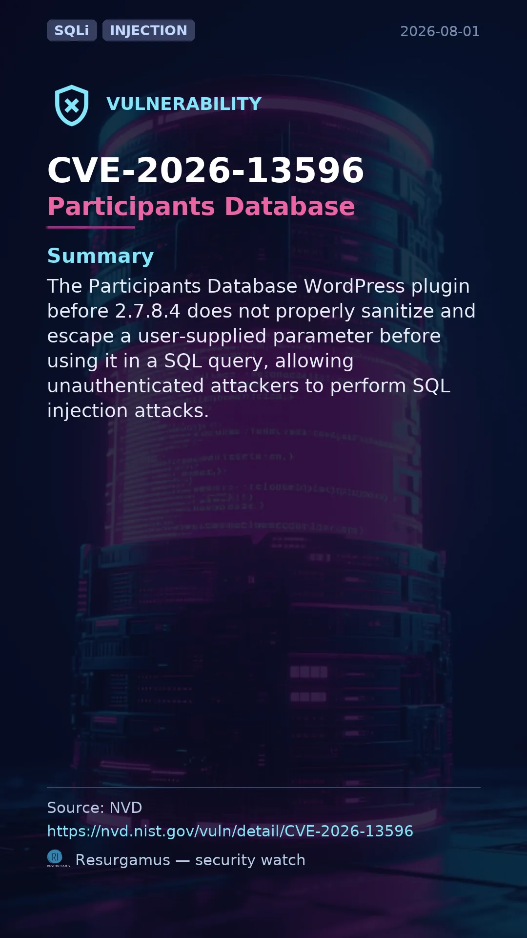 CVE-2026-13596 Participants Database Vulnerability