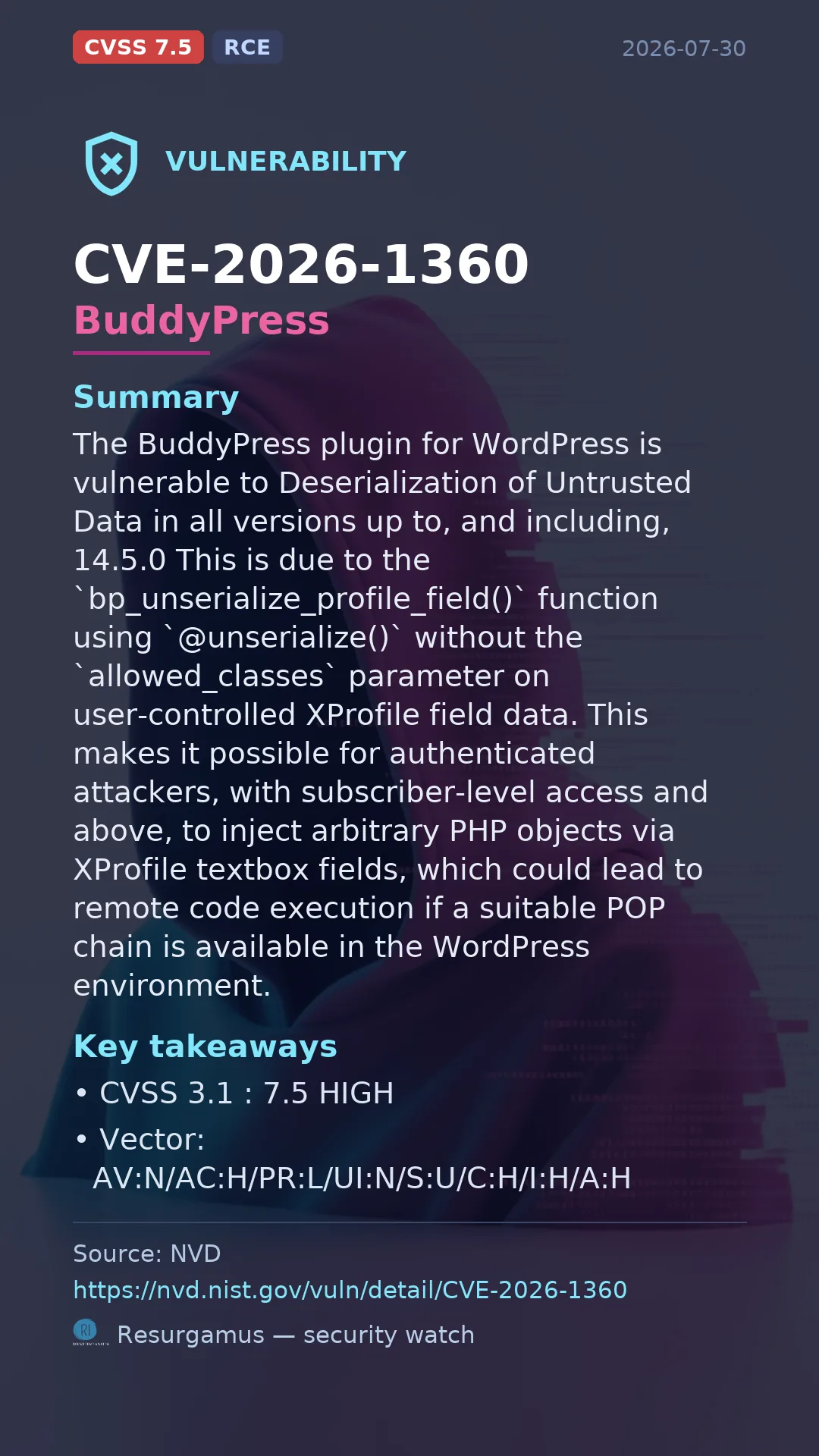 CVE-2026-1360 BuddyPress Vulnerability
