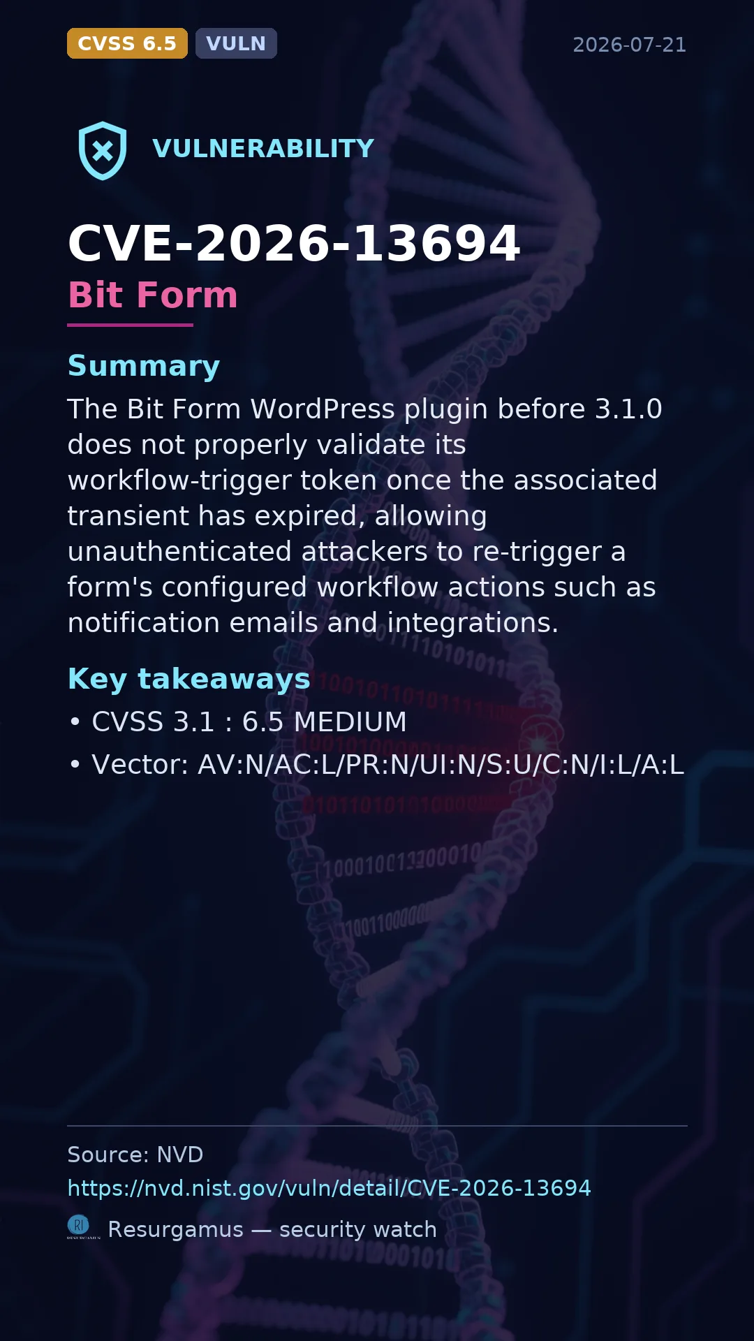 CVE-2026-13694 Bit Form Vulnerability