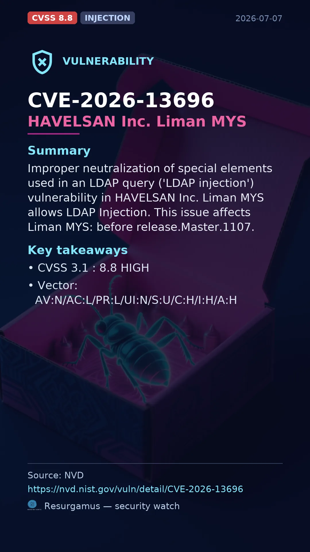CVE-2026-13696 HAVELSAN Inc. Liman MYS Vulnerability