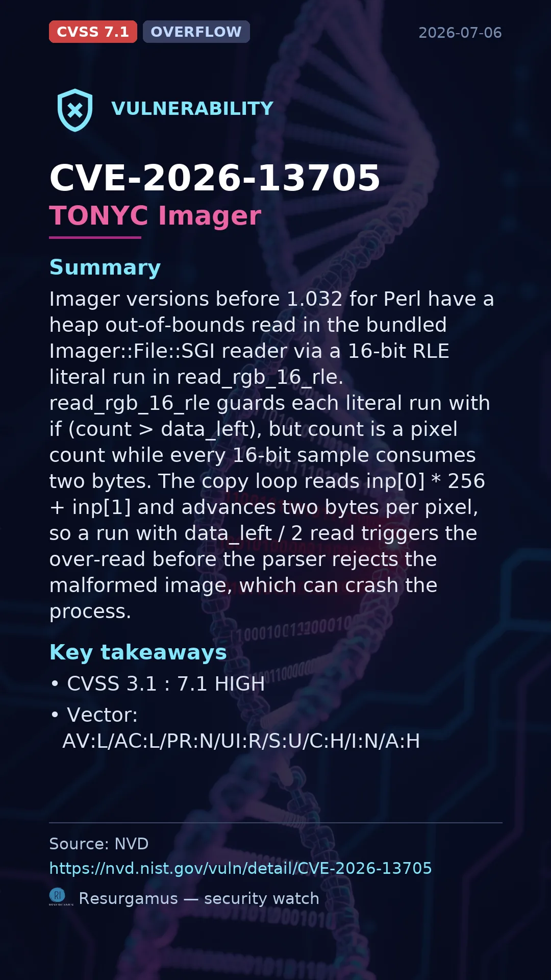 CVE-2026-13705 TONYC Imager Vulnerability