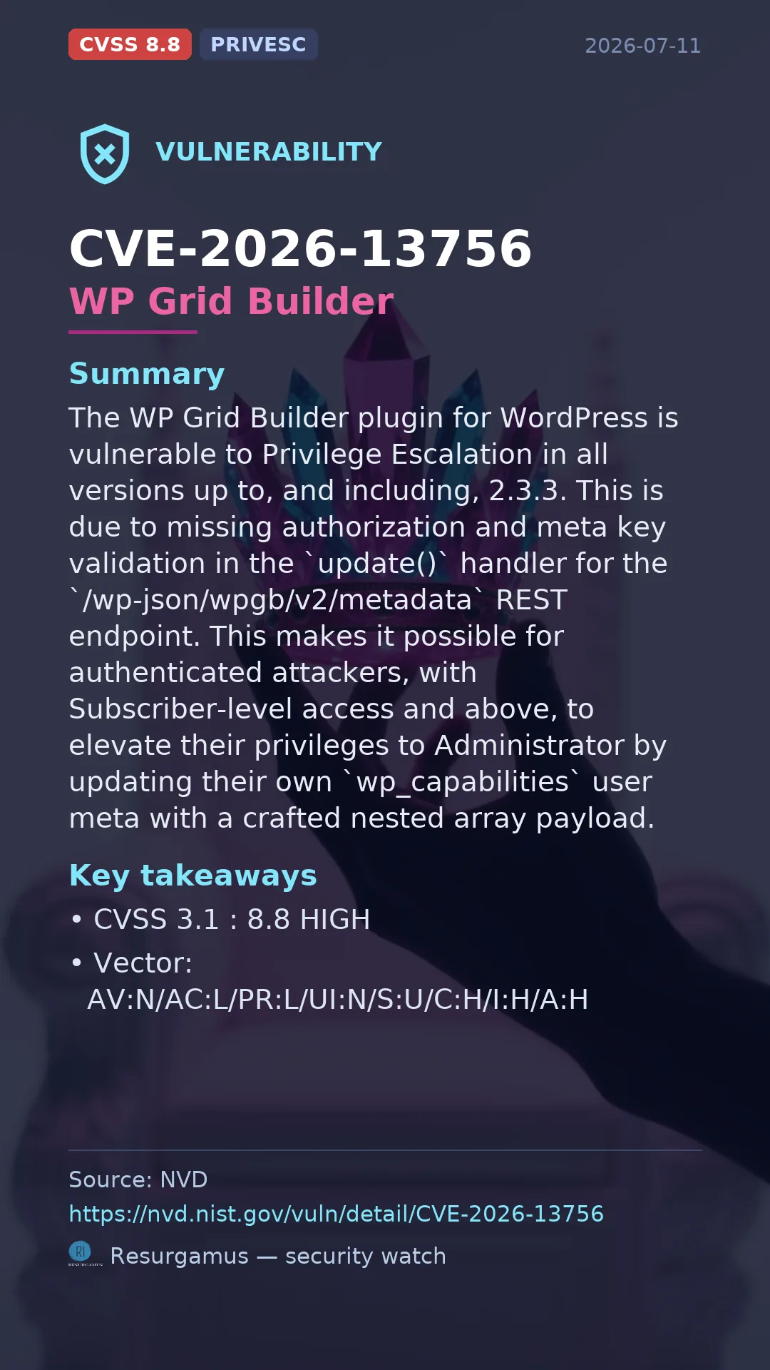 CVE-2026-13756 WP Grid Builder Vulnerability