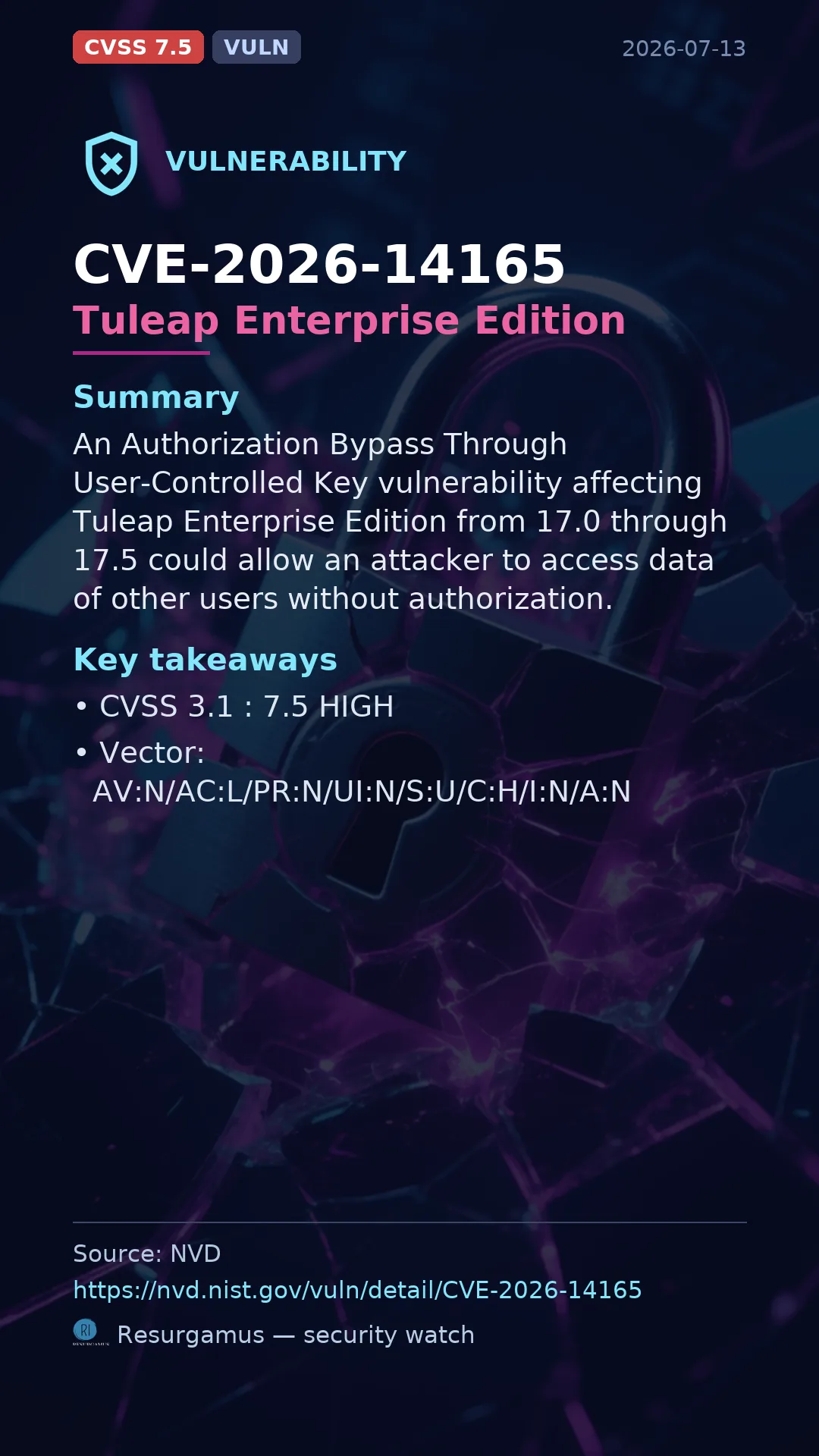 CVE-2026-14165 Tuleap Enterprise Edition Vulnerability