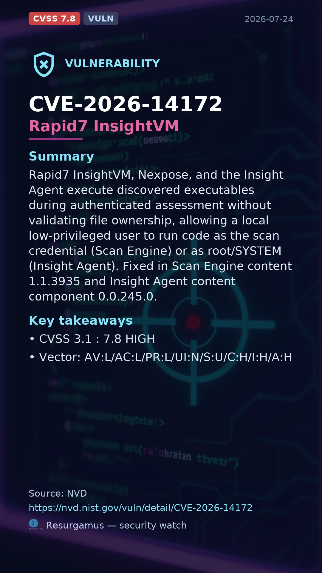 CVE-2026-14172 - Rapid7 InsightVM vulnerability