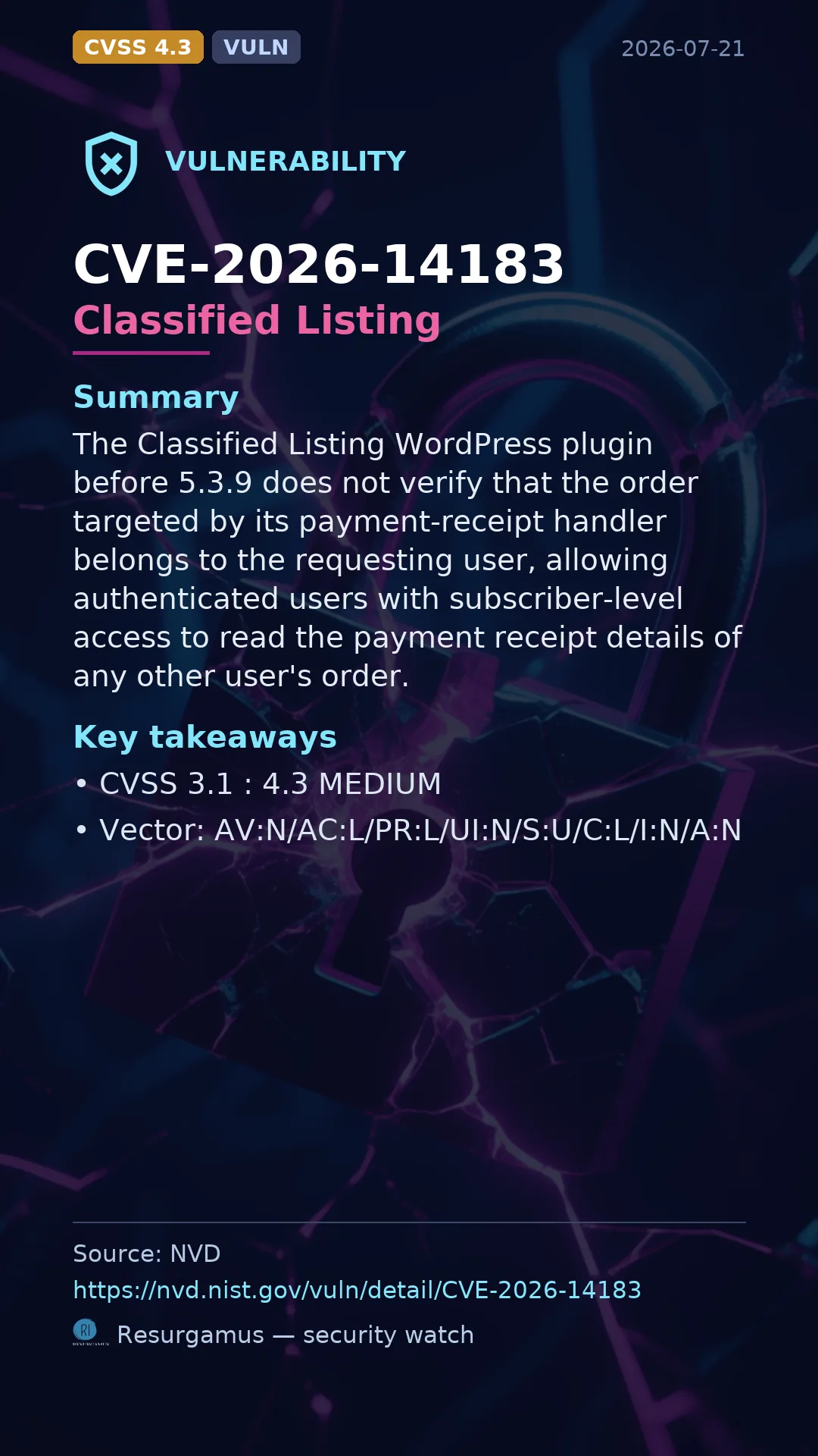 CVE-2026-14183 Classified Listing Vulnerability